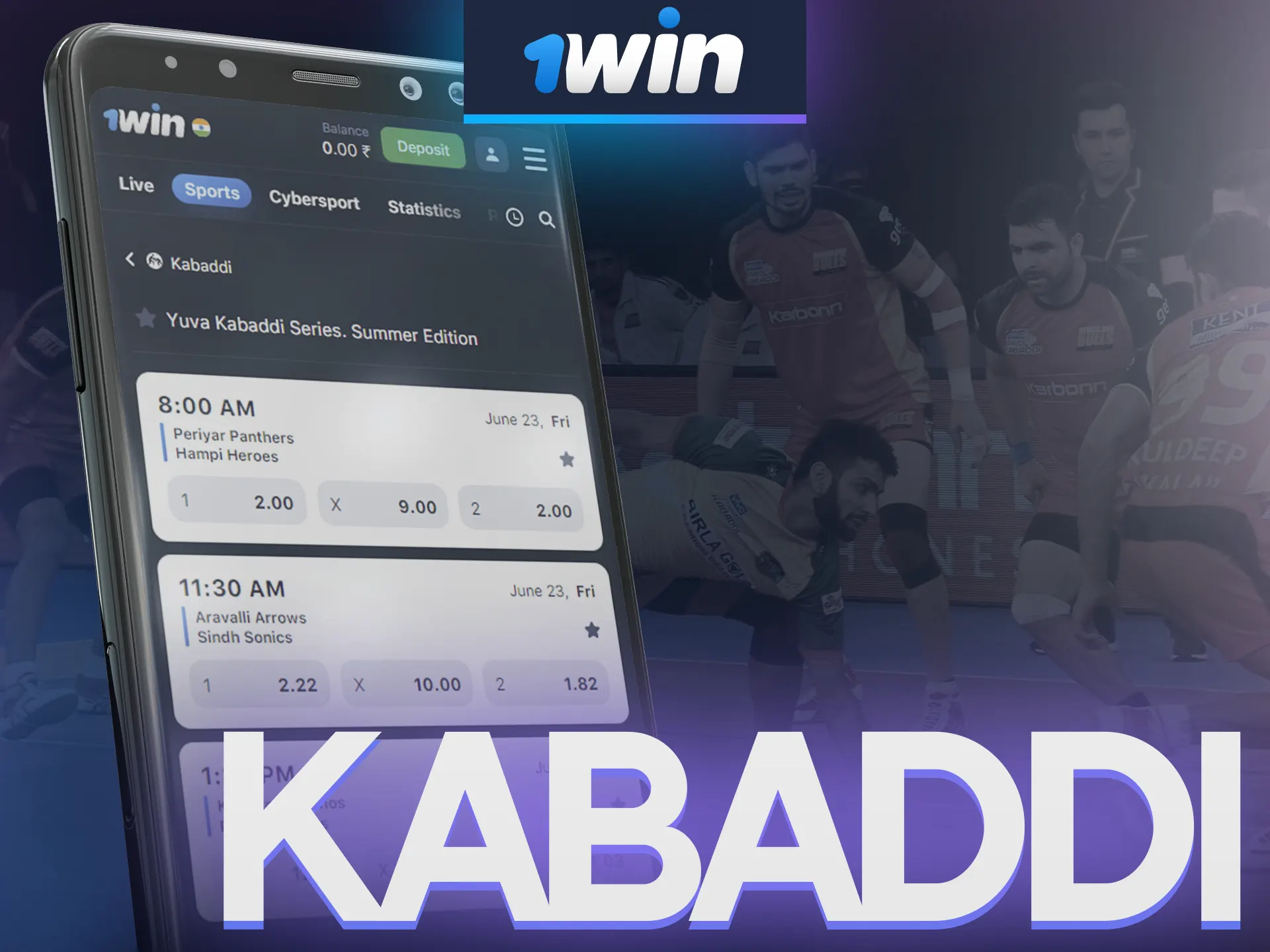 In the 1Win app you can bet on kabaddi.