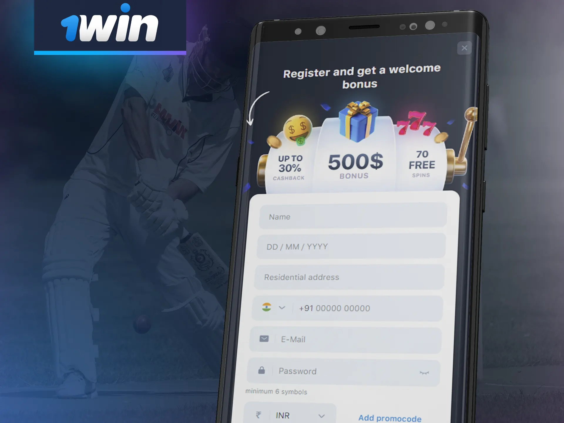 Complete a simple registration in the 1Win app, bet and play in the casino.