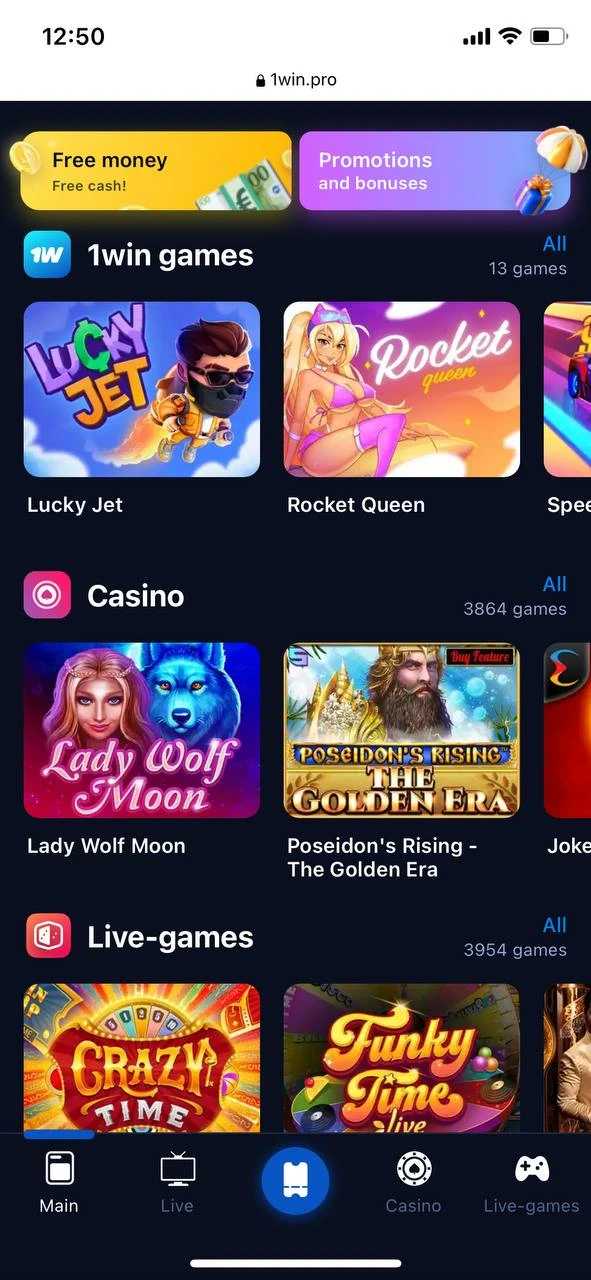 Play at the casino and place your bets with 1Win.