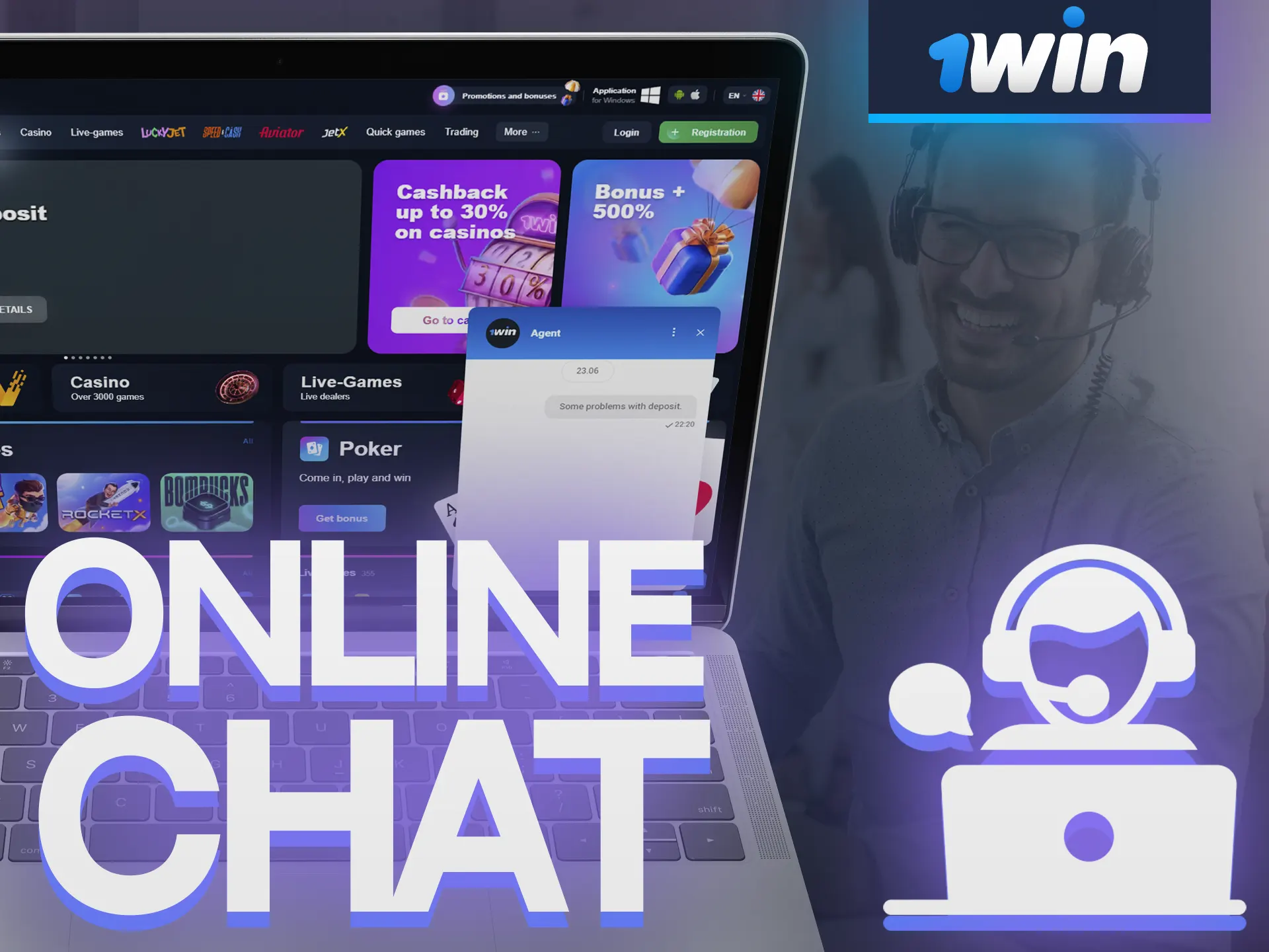 Ask your questions in the online chat on the website and in the 1Win app.