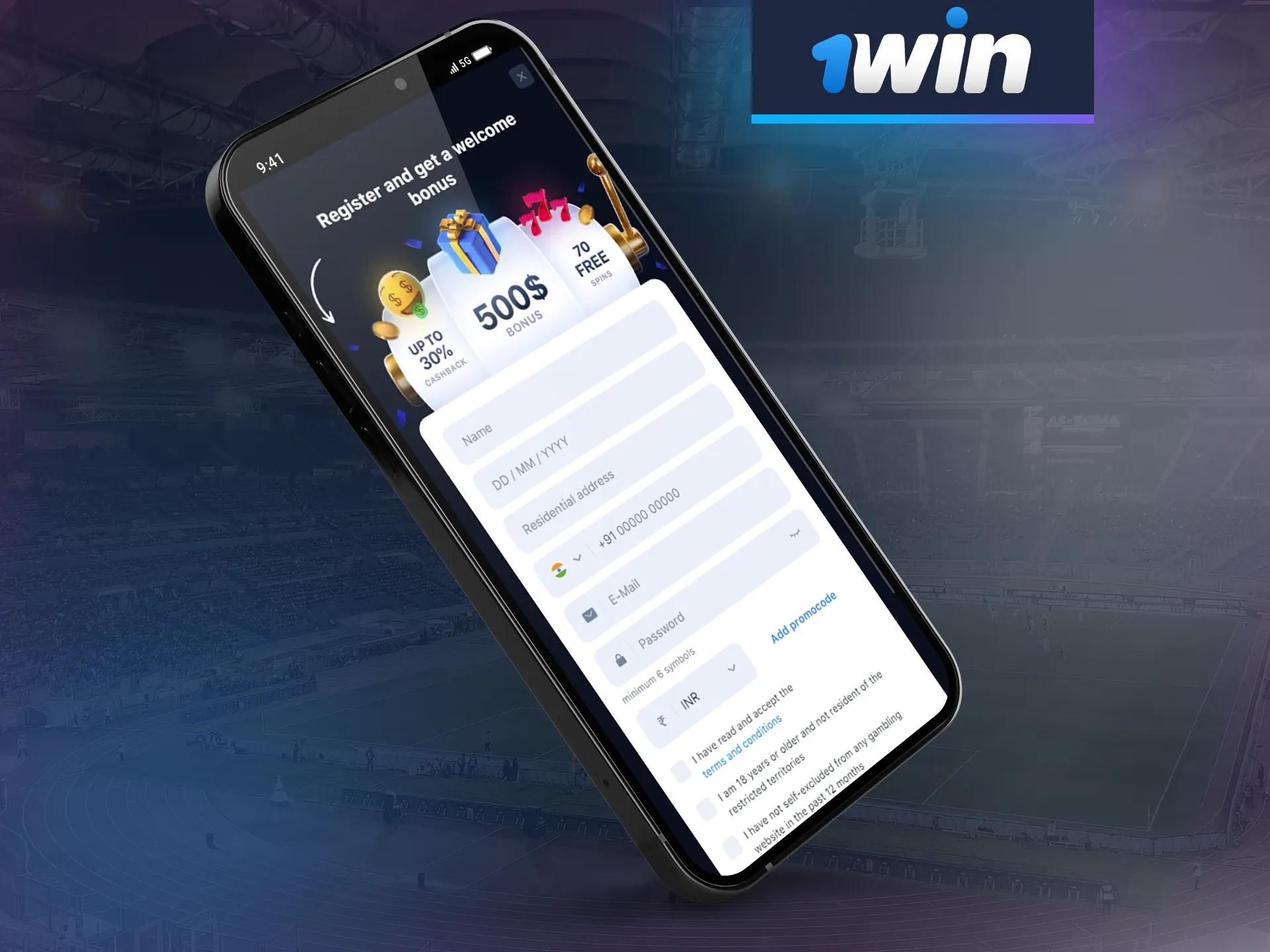 Sign up with 1Win mobile app.