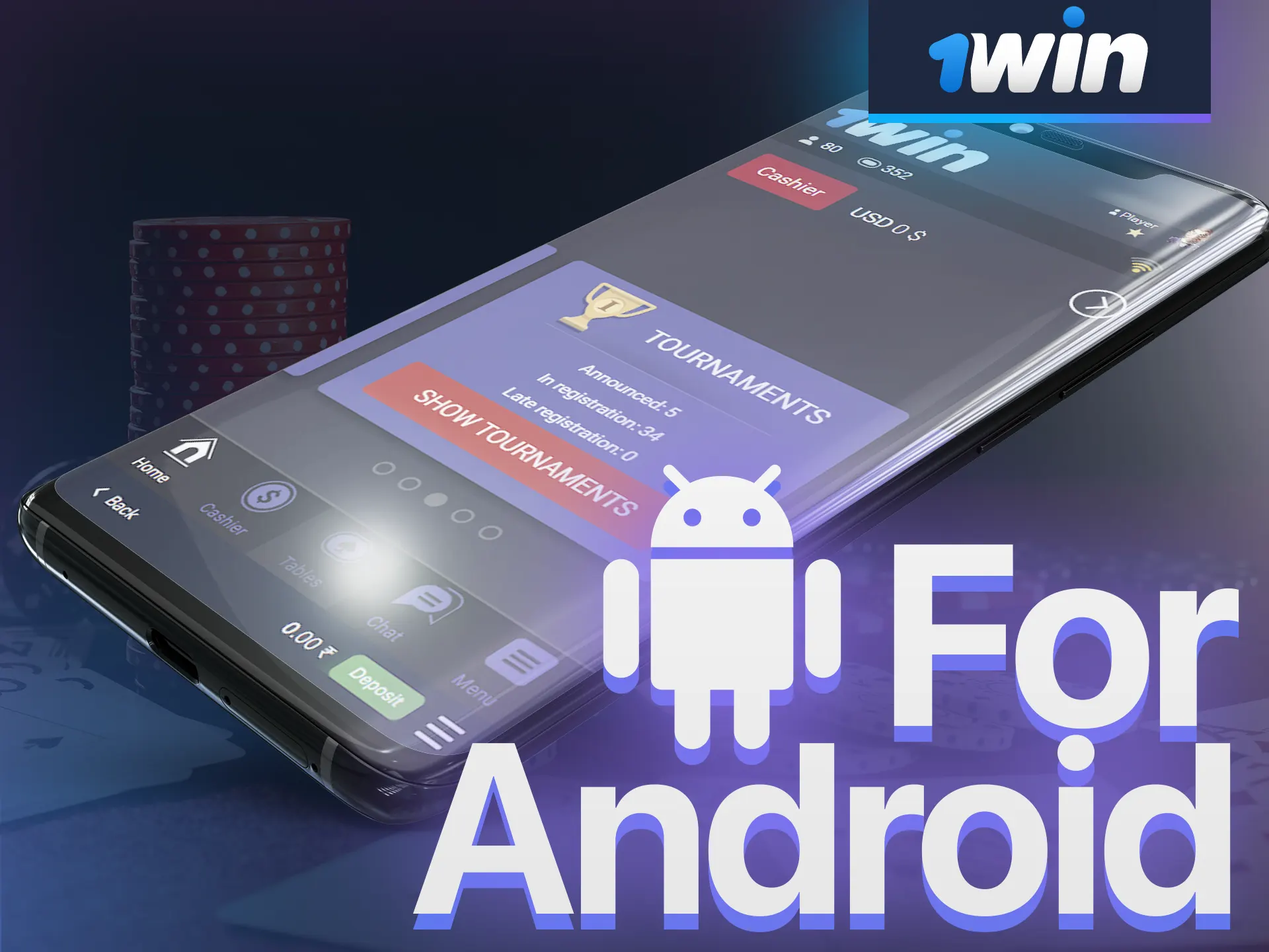 Play poker with 1Win from your Android device.