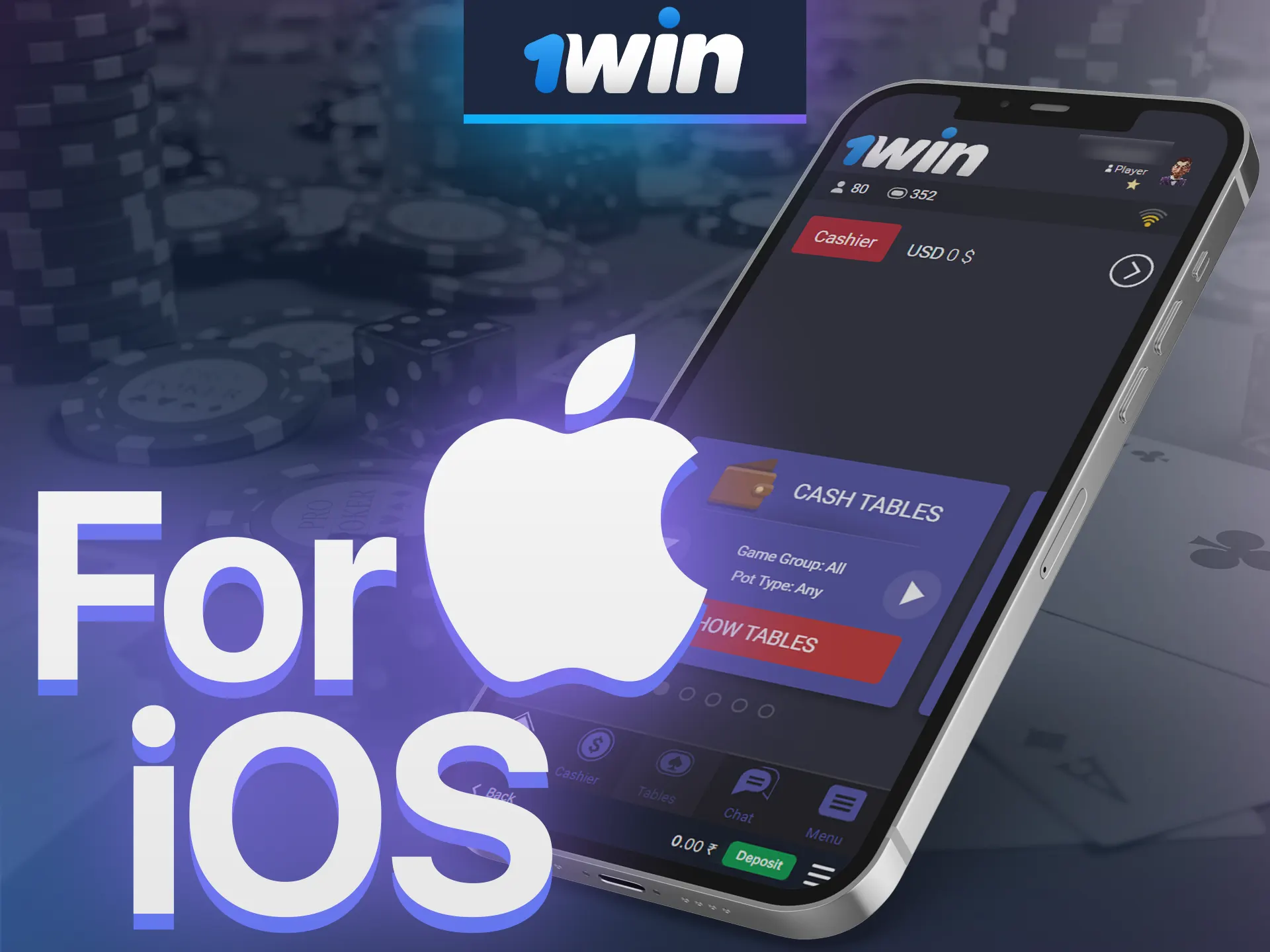 Play poker with 1Win from your iOS device.