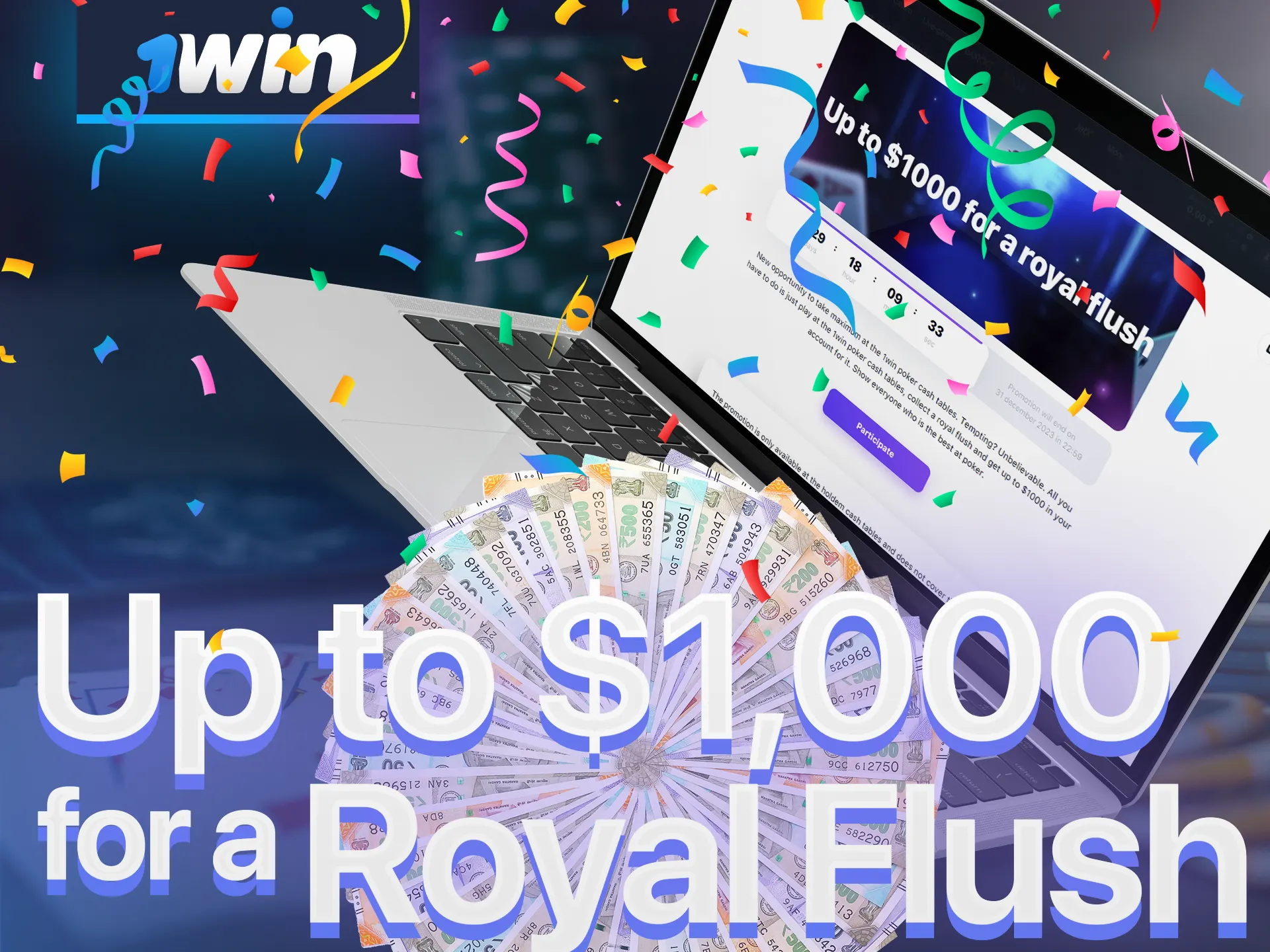 With 1Win you can get a nice royal flush bonus.