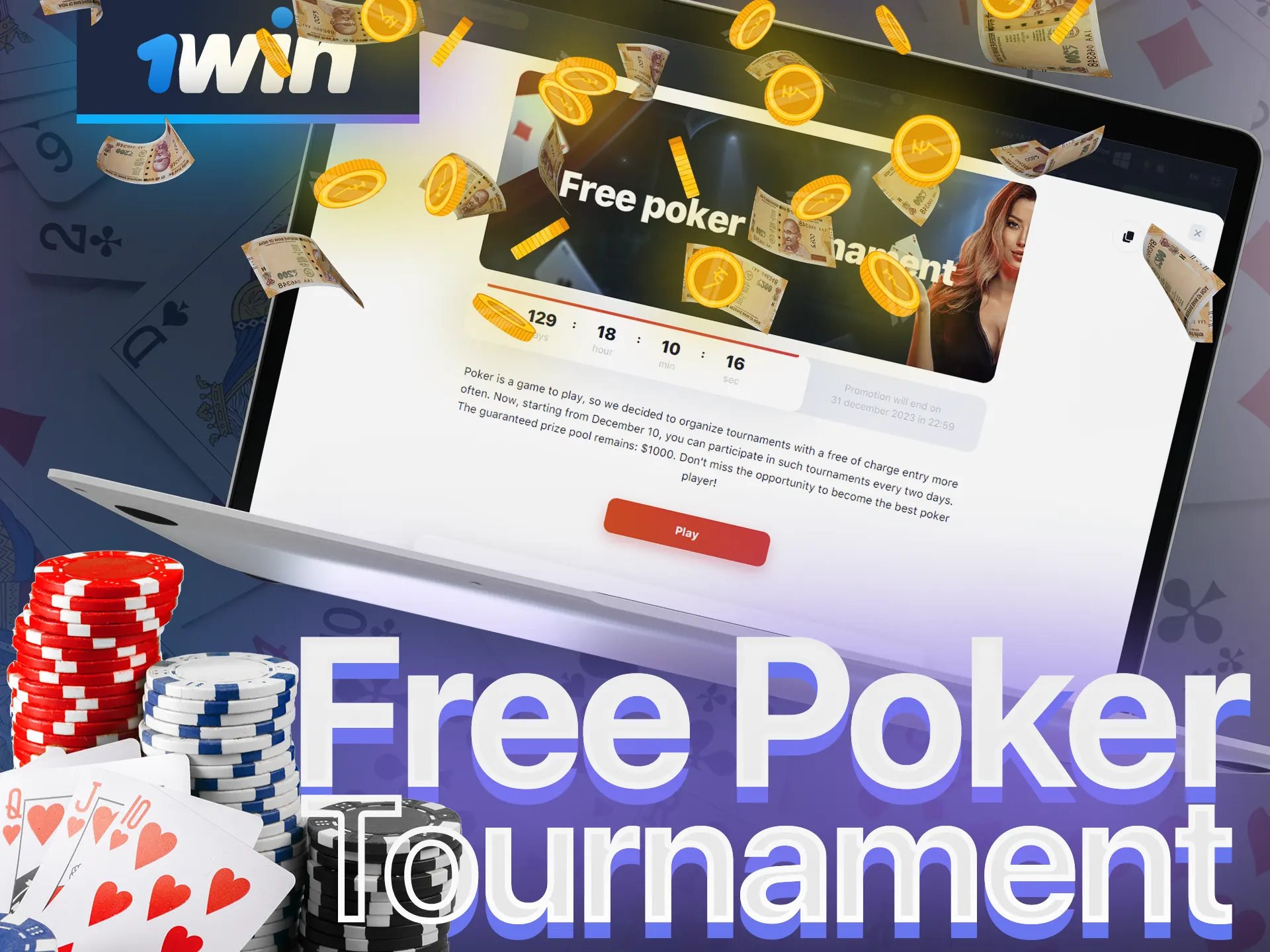 Take part in a free poker tournament with 1Win.
