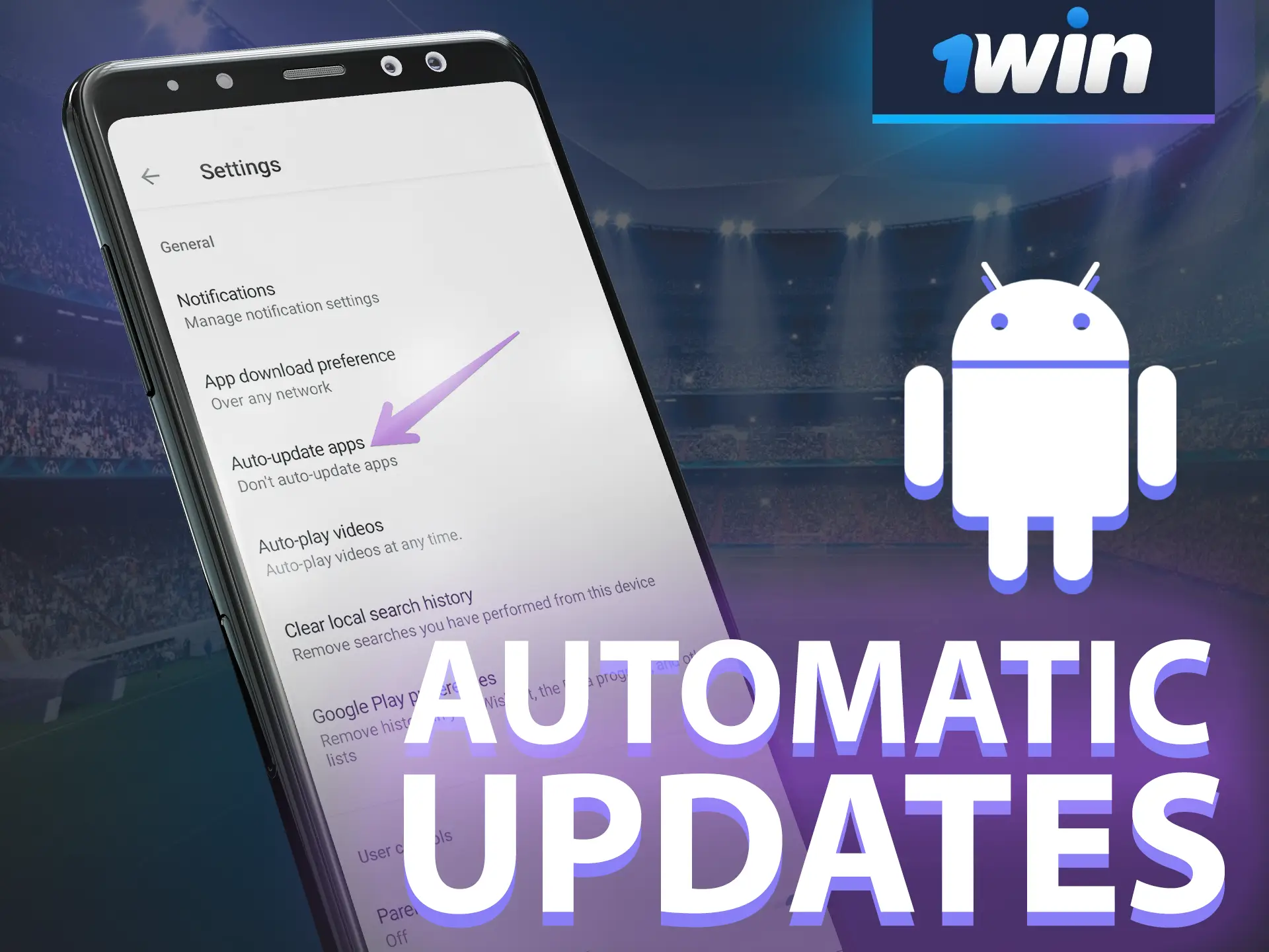 Automatic updates for the 1win app can be configured in your phone's settings.