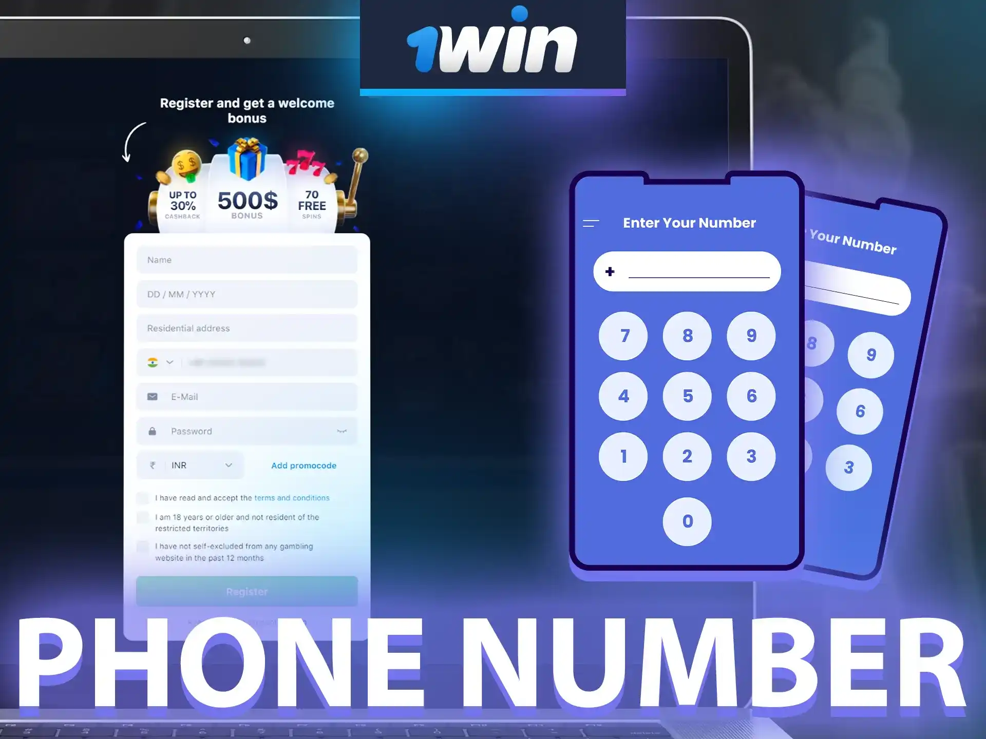 Register on the 1win platform using your phone number.