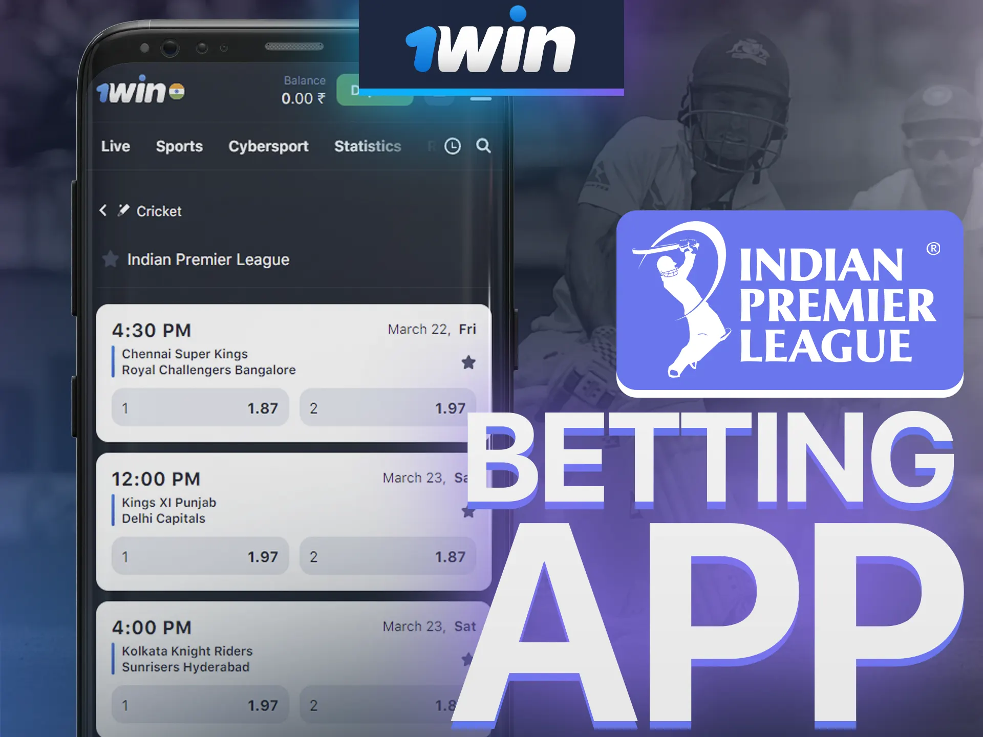 Bet on IPL conveniently with 1Win's mobile app.