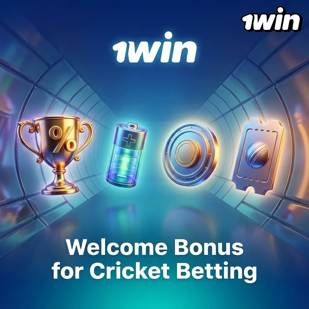 1Win cricket betting welcome bonus offer showing 500% bonus up to ₹75,000 for new users with promo code