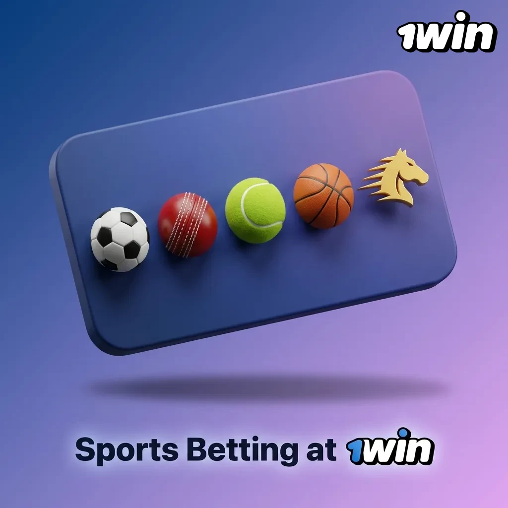 1Win sportsbook interface showing 40+ sports including cricket, football, tennis, and esports betting options