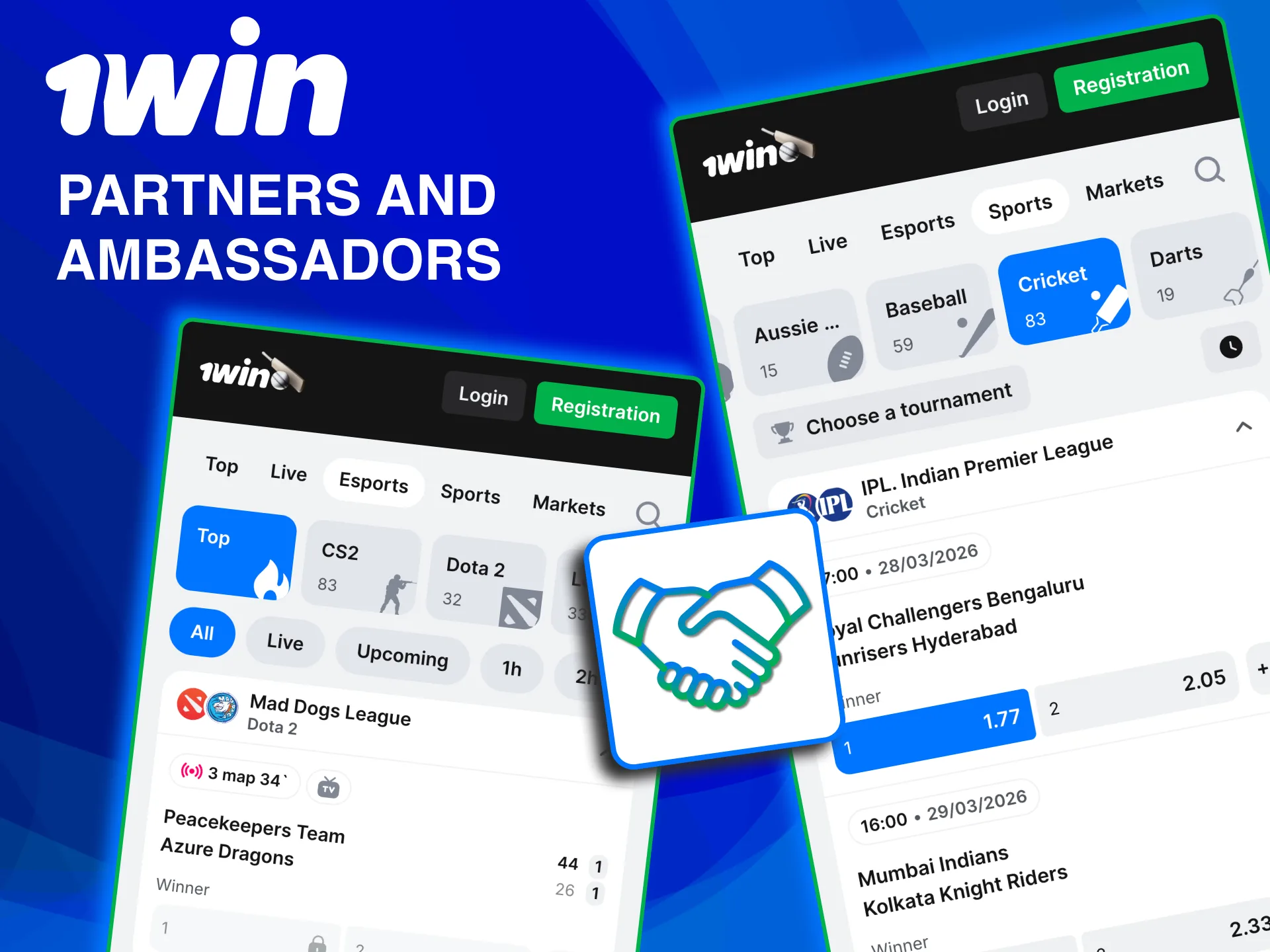 1win works with athletes leagues and gaming teams.