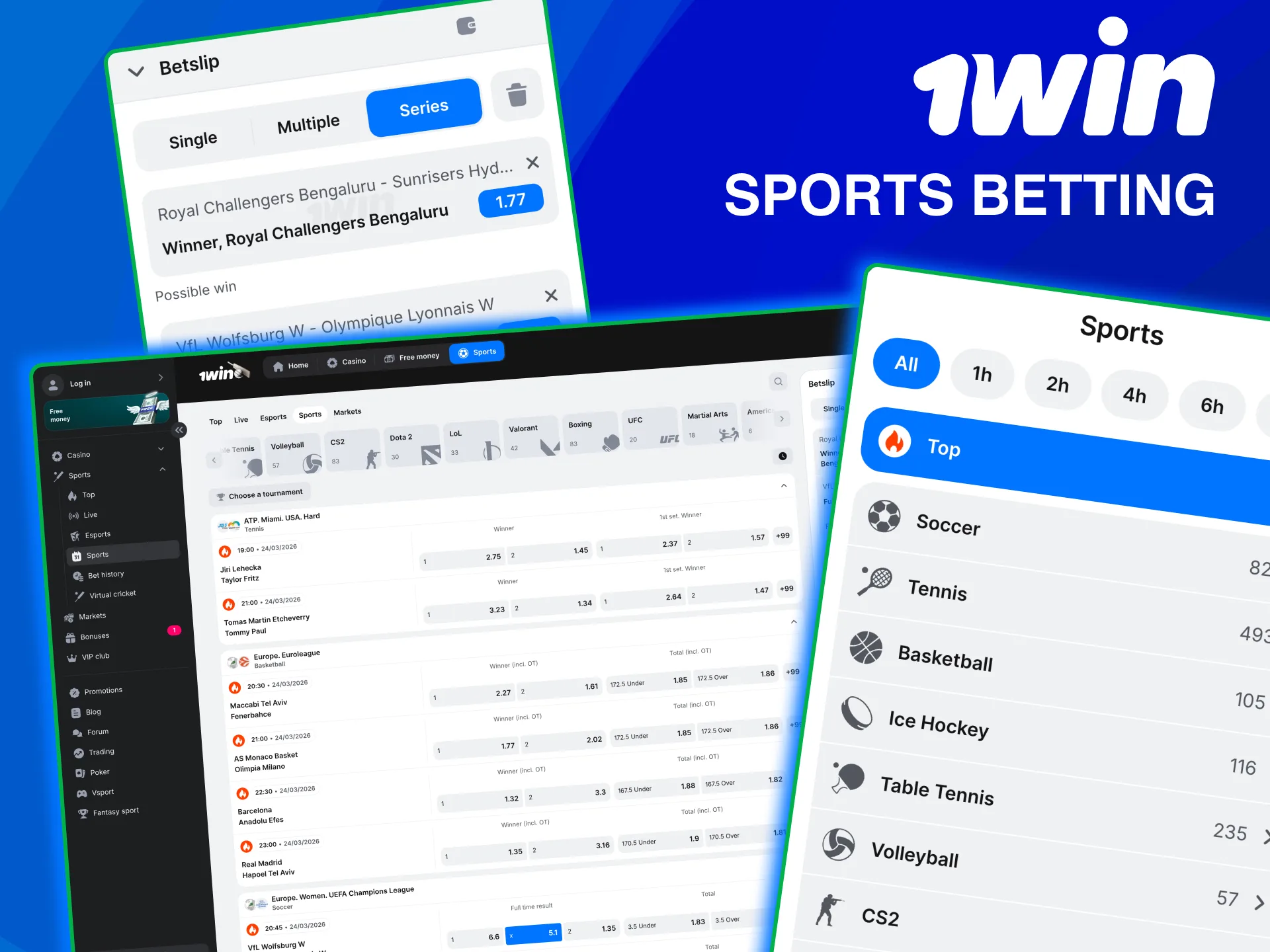 Bet on 1win with 40 plus sports and live events daily.