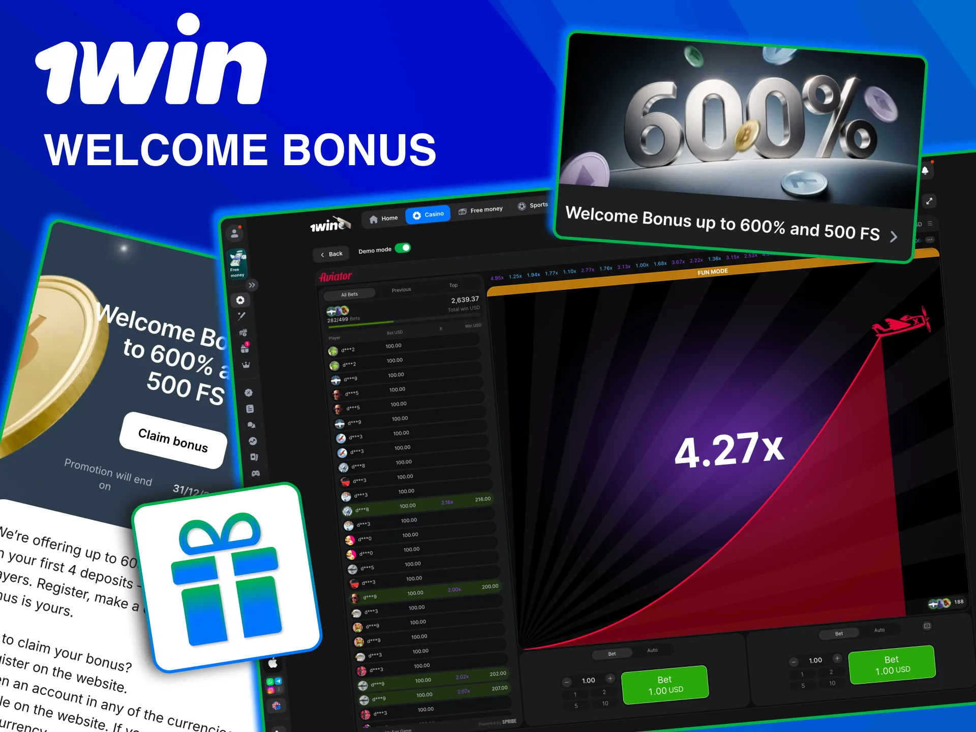 Get 1win welcome bonus and play Aviator with extra funds.