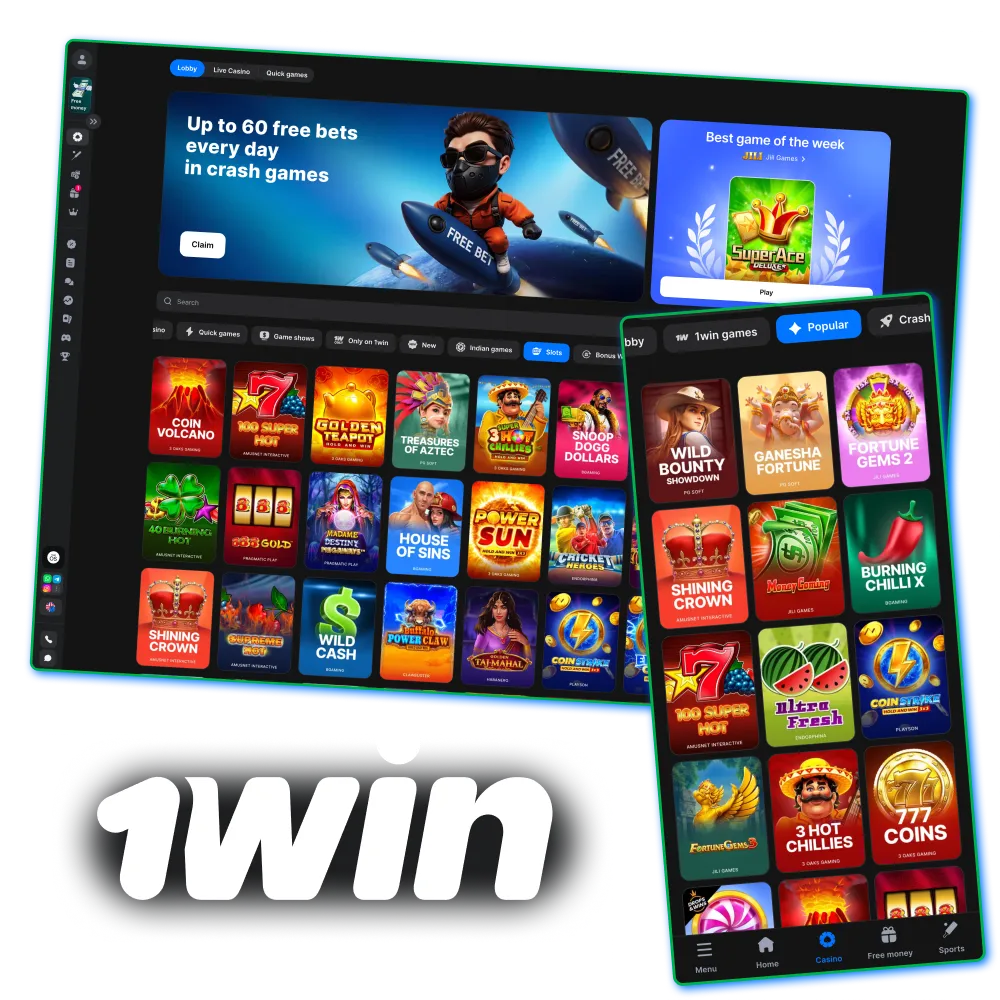 1win platform with casino games payments and big bonus offer.