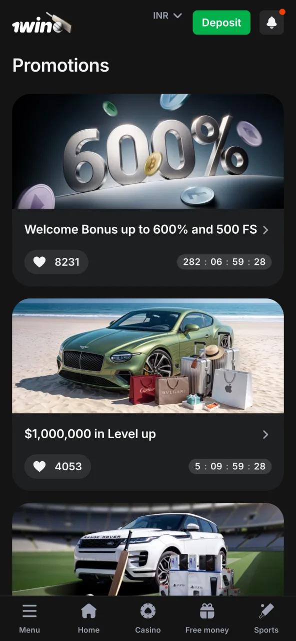 Activate 1win bonus and enjoy eligible casino games.