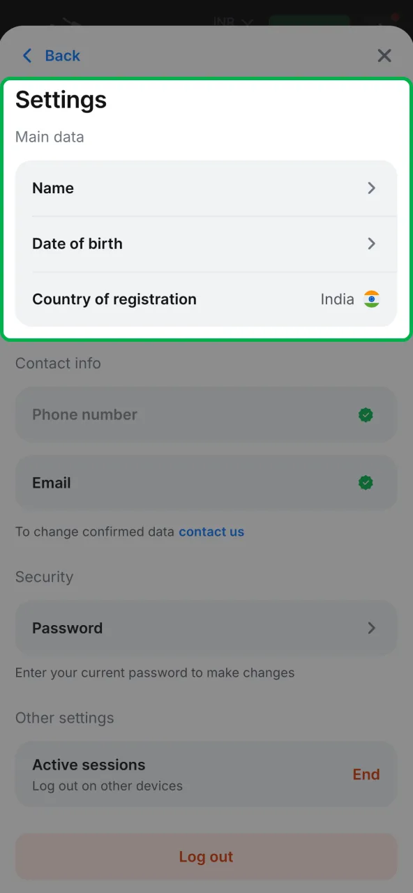 Update 1win account with personal info and chosen currency.