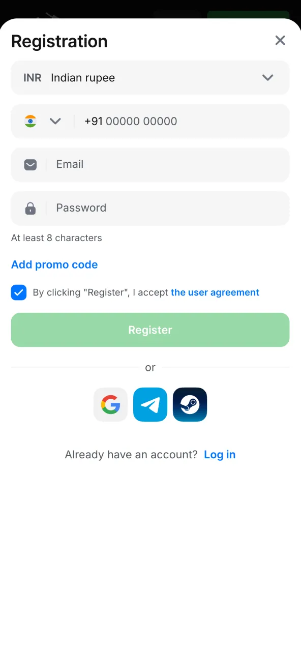 Provide phone and password on 1win and verify via SMS.