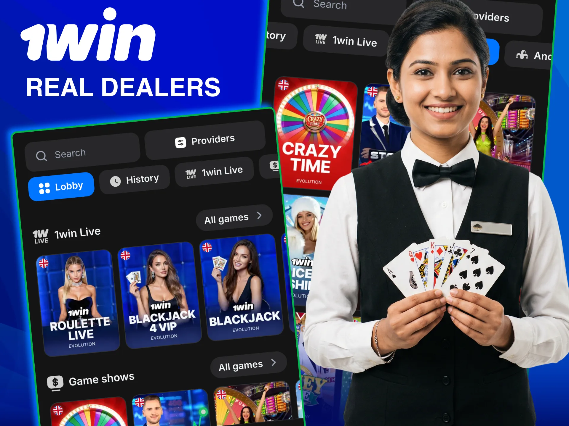 1win live tables feature real dealers and interactive gameplay.
