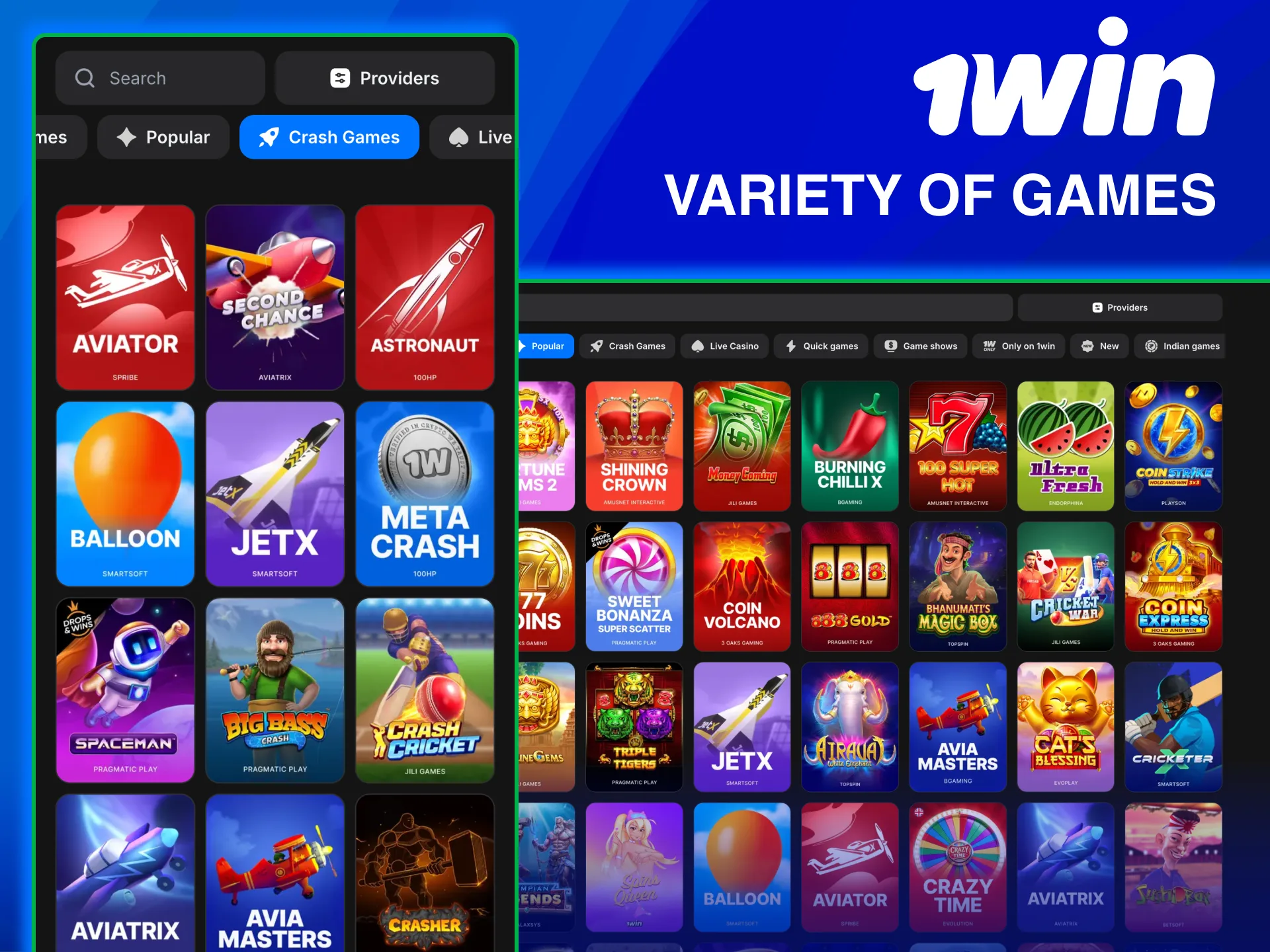 Discover new and classic games on 1win optimized for mobile.