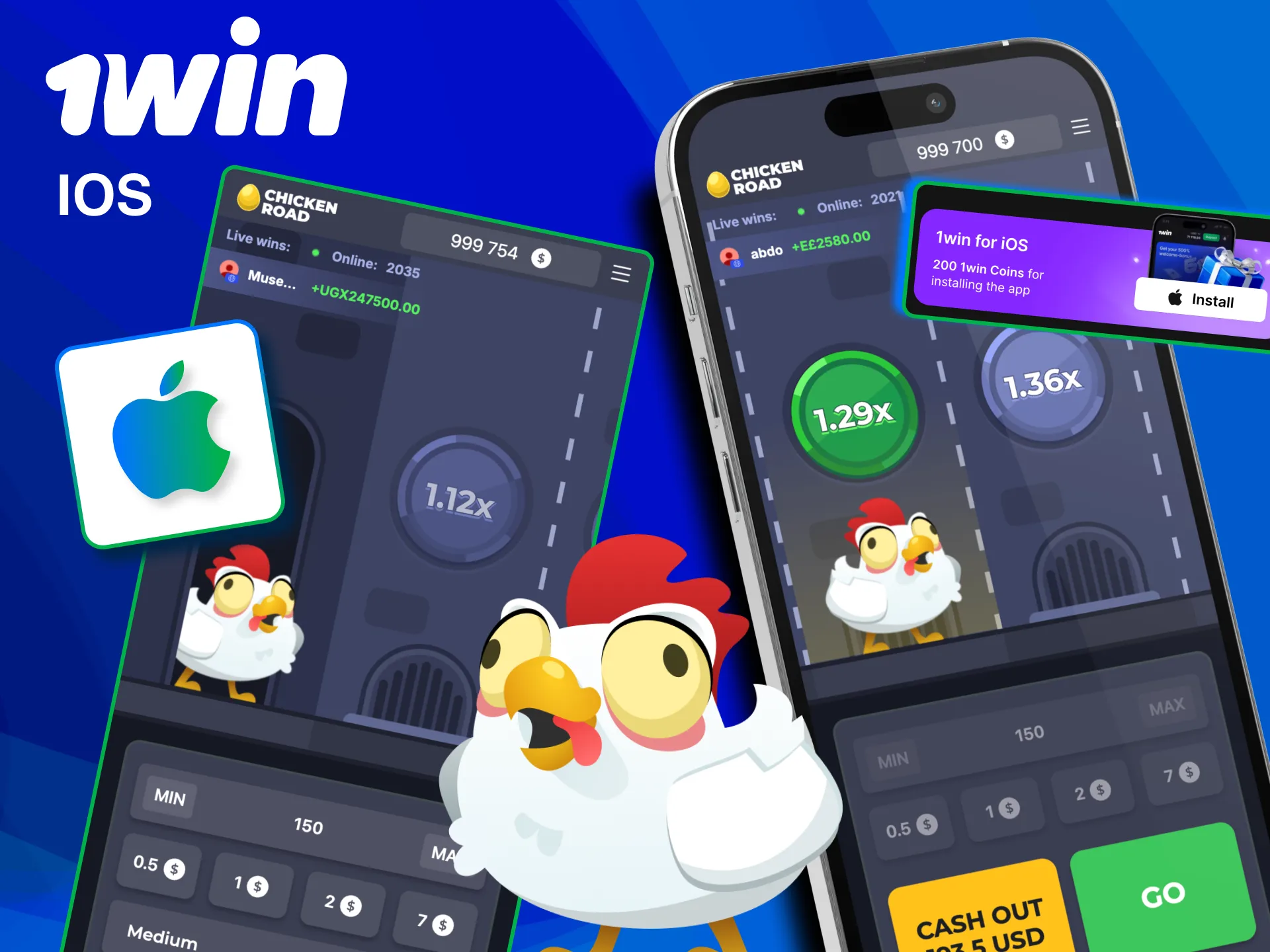 Play Chicken Road on 1win iOS web app from home screen.