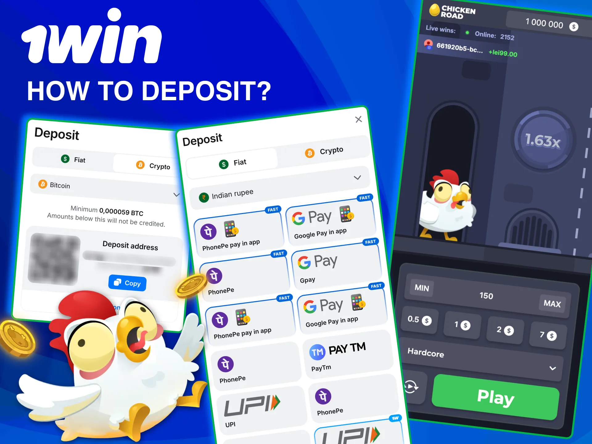 Make a deposit on 1win and begin Chicken Road gameplay.