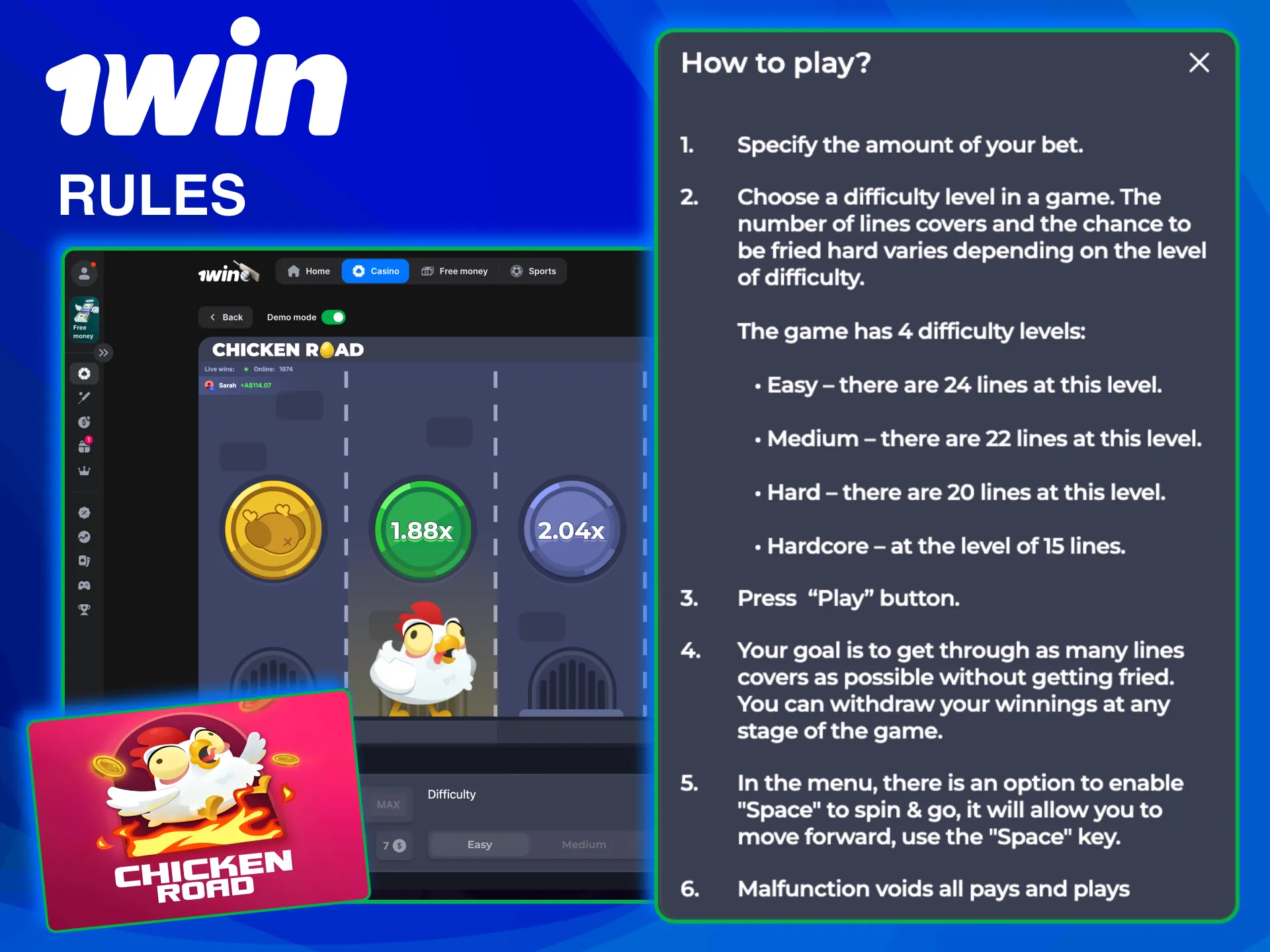 Chicken Road on 1win simple rules with multipliers and instant cash out.