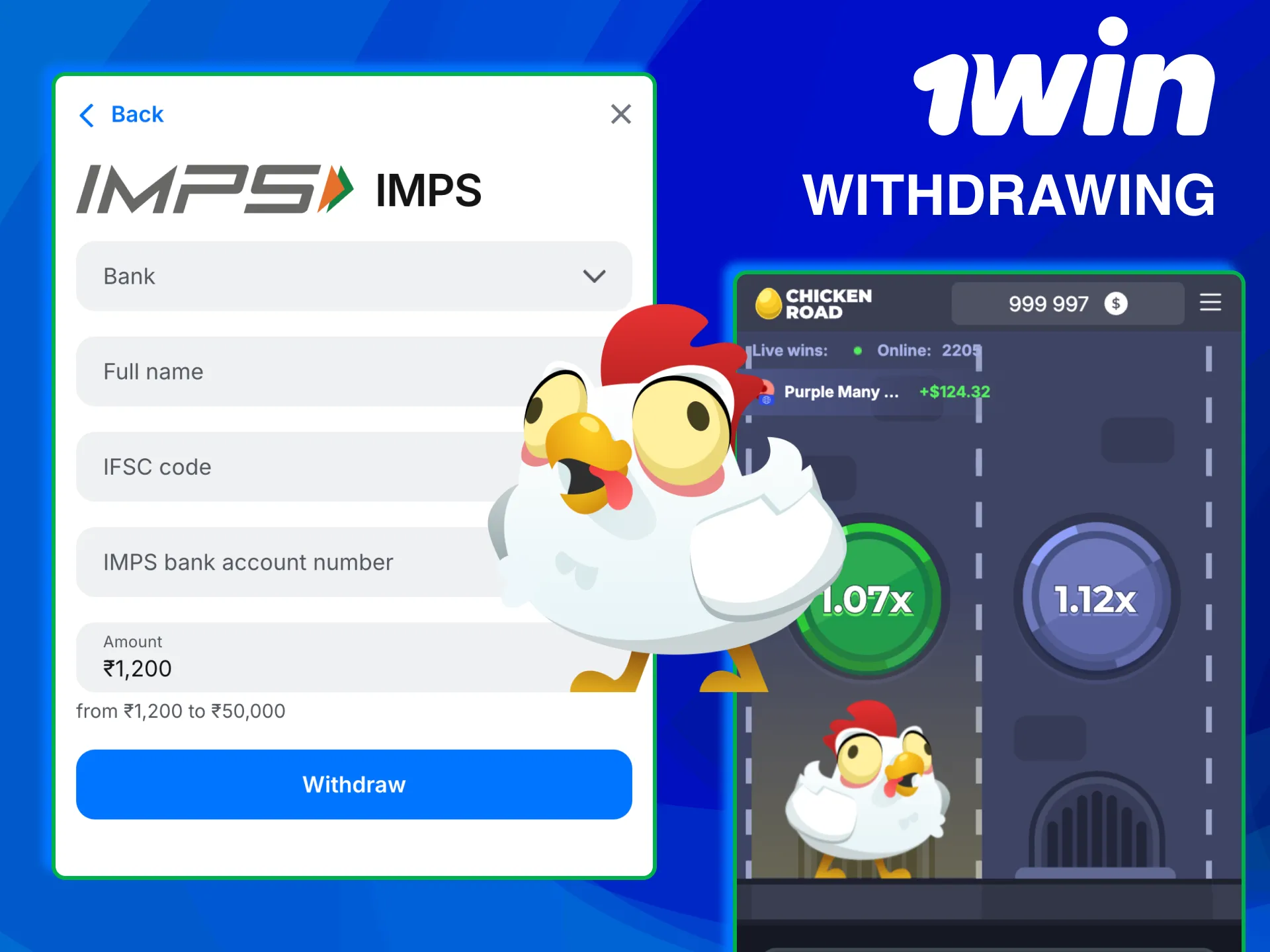 Withdraw winnings on 1win using UPI Paytm or PhonePe.