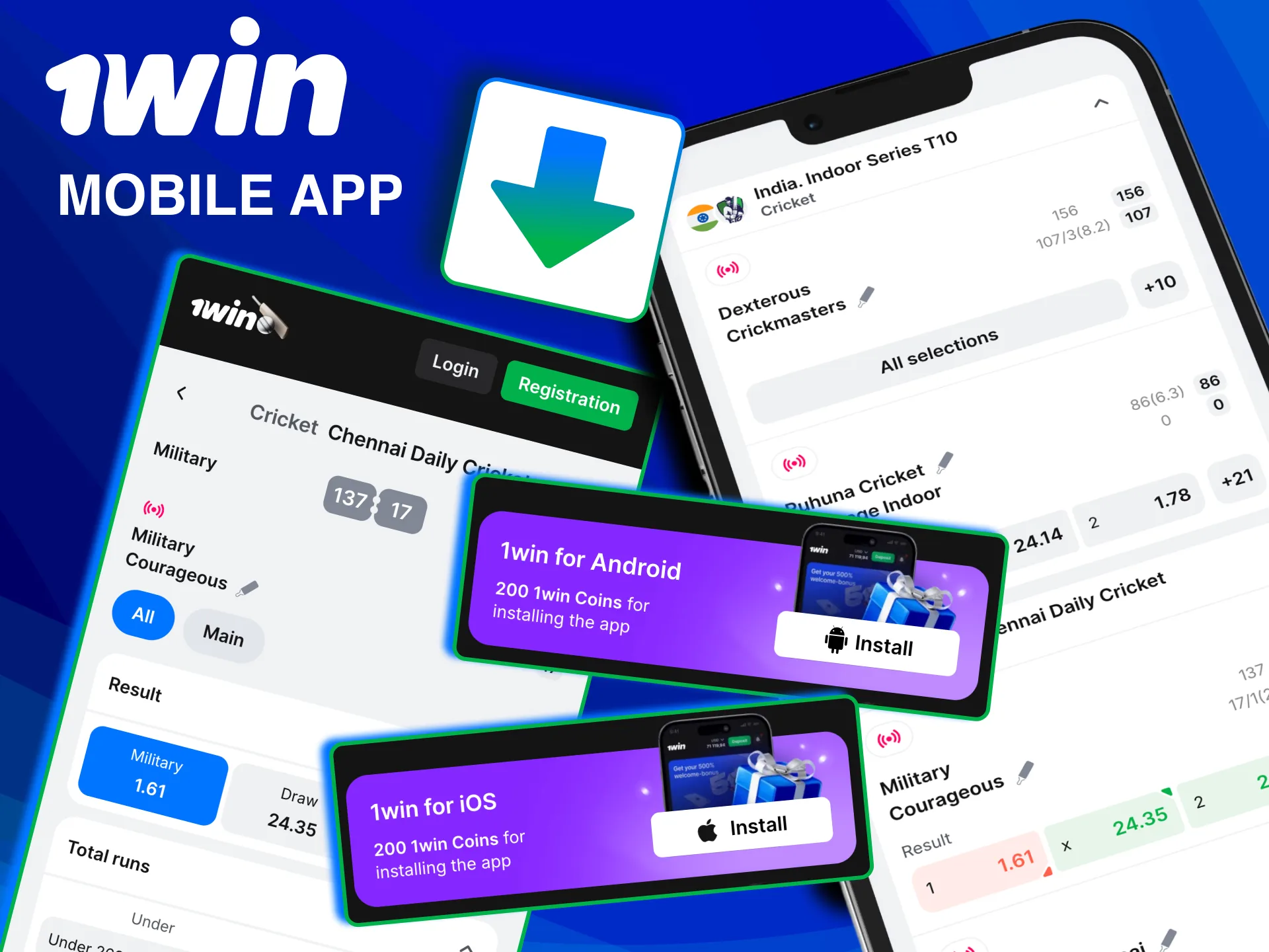 1win mobile app for cricket betting with live odds and play.