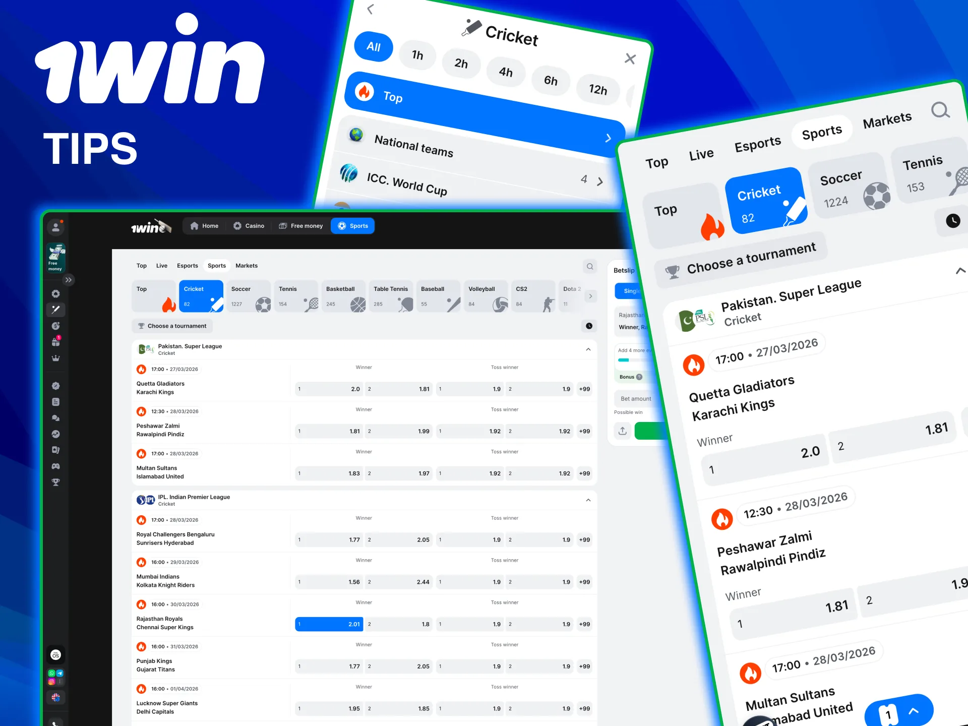 Reasonable cricket bets on the 1win website.