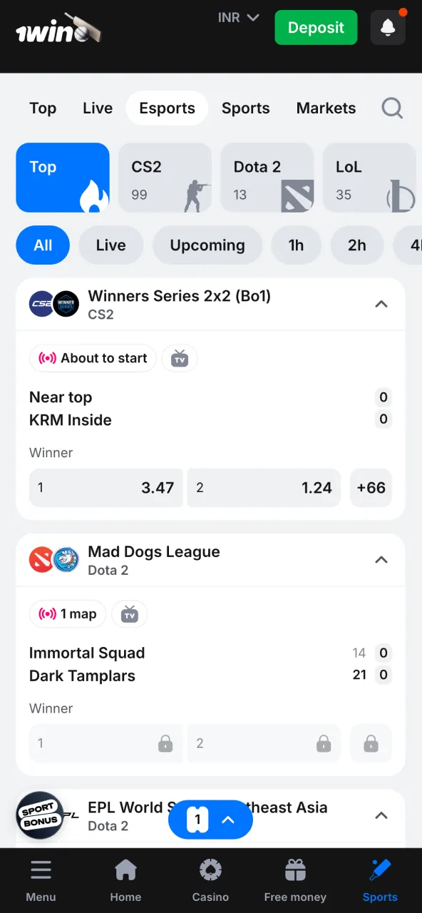 Explore eSports section on 1win for available competitions.