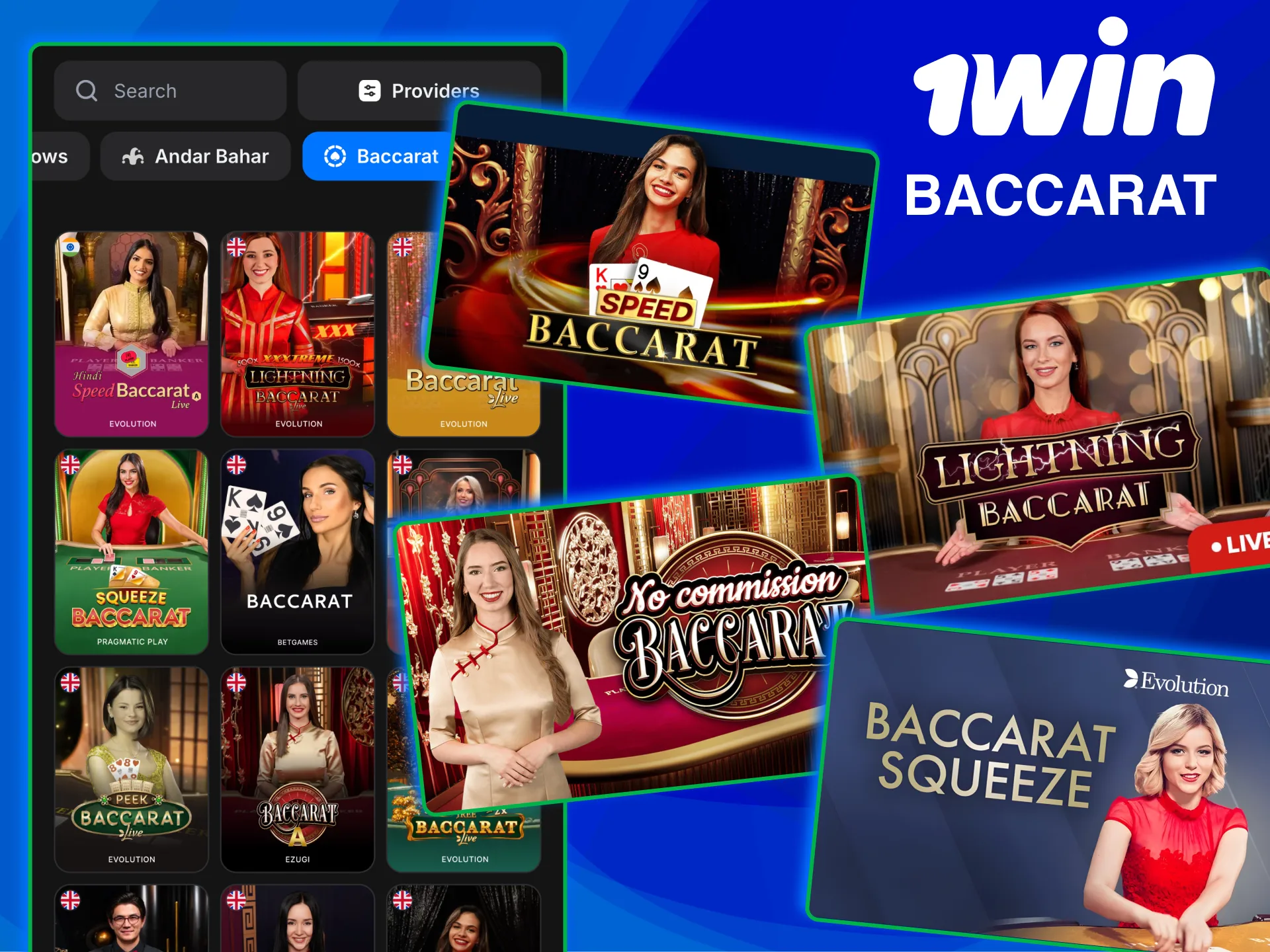 1win live baccarat streams HD tables with interactive side bets.
