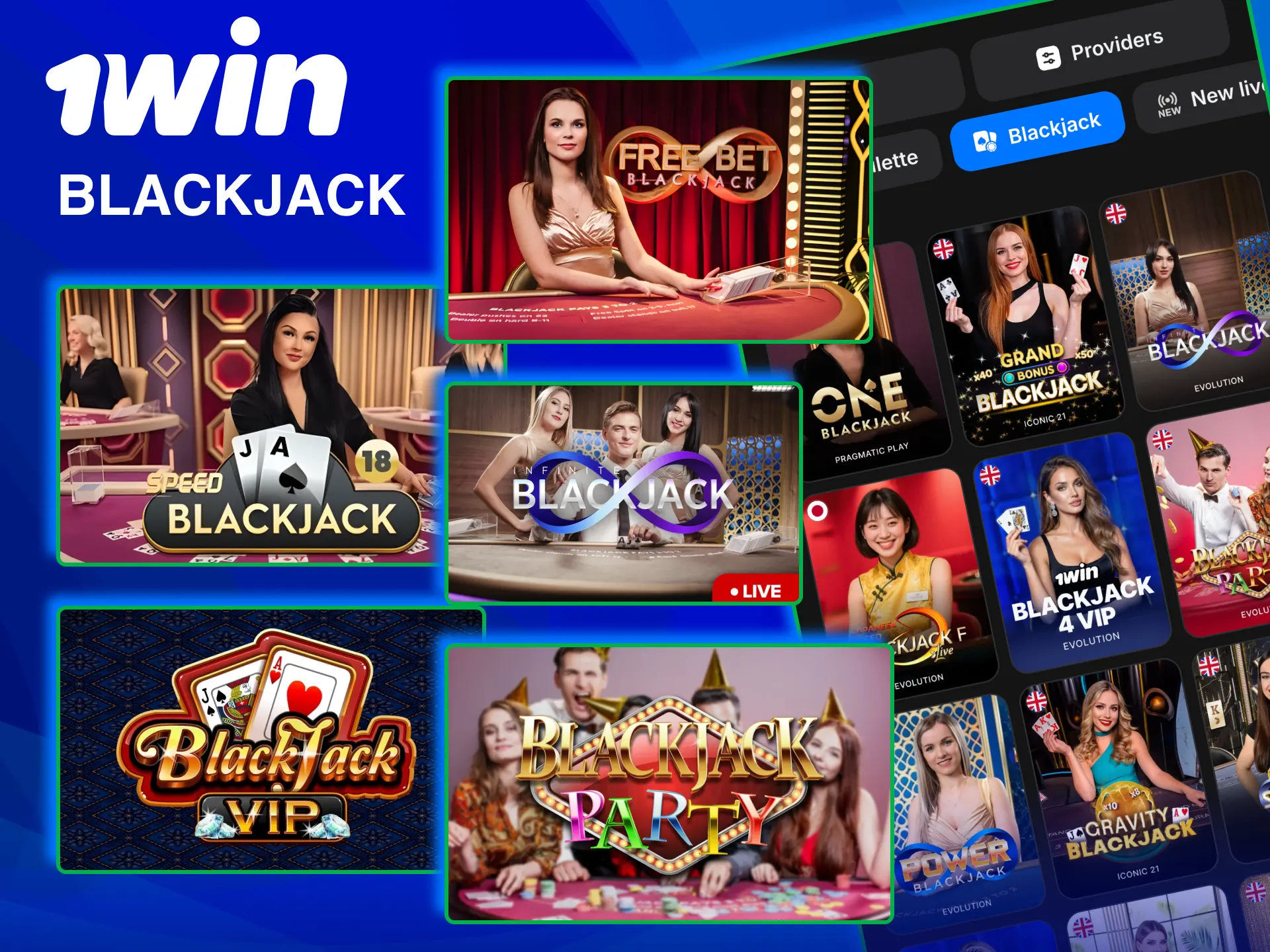 1win live blackjack with real dealers and interactive chat.