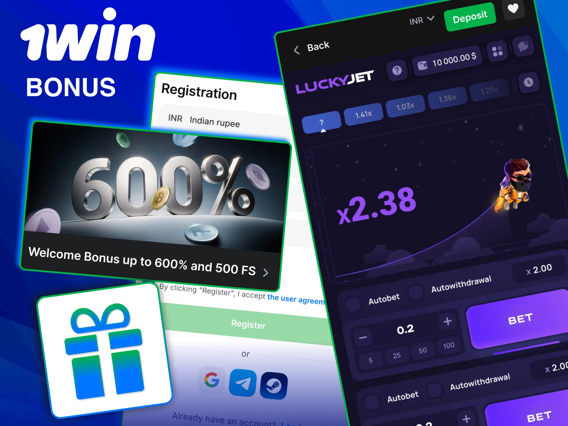 1win bonus credits automatically for new Lucky Jet players.