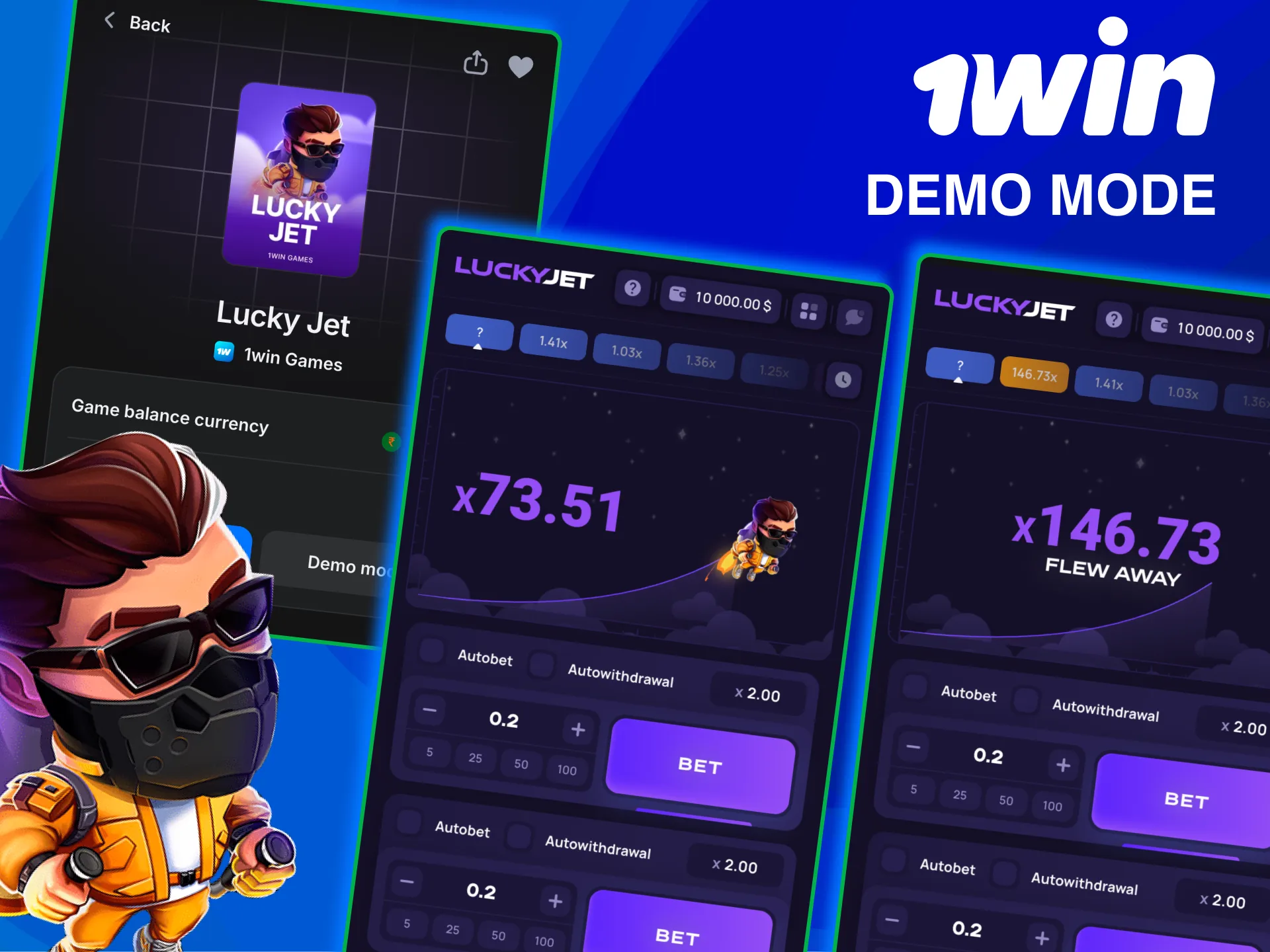 Try 1win Lucky Jet demo before switching to real money mode.