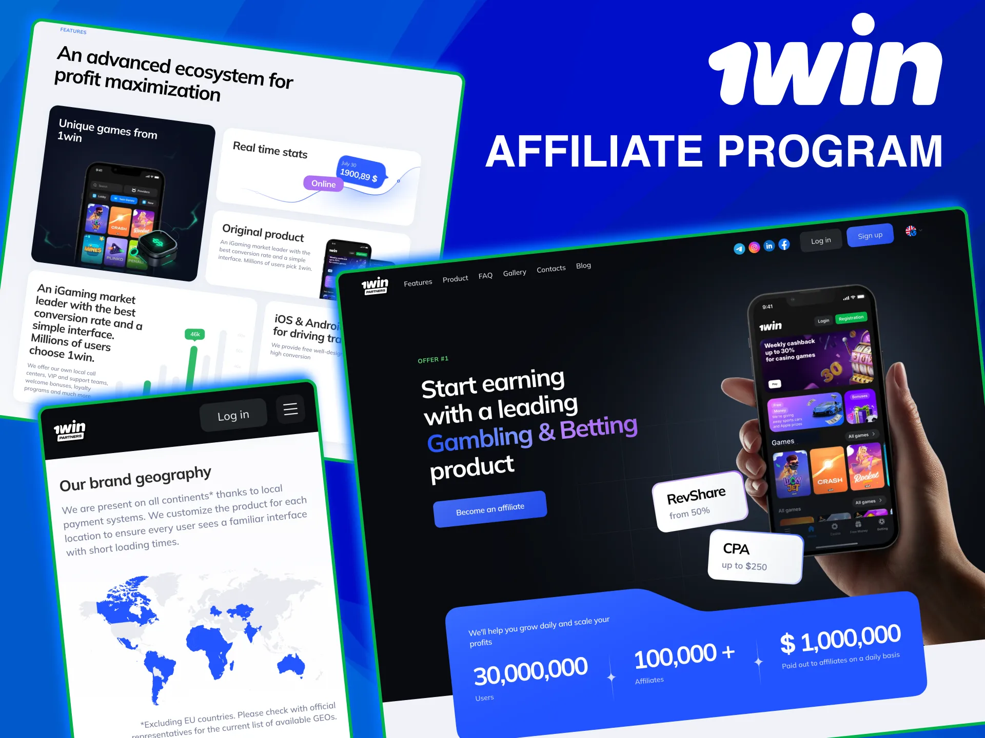1win partners program with payouts stats and promo tools.