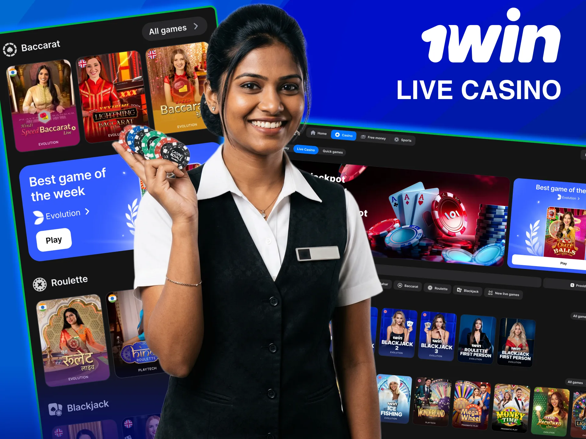 Play live casino on 1win with roulette, blackjack and more.