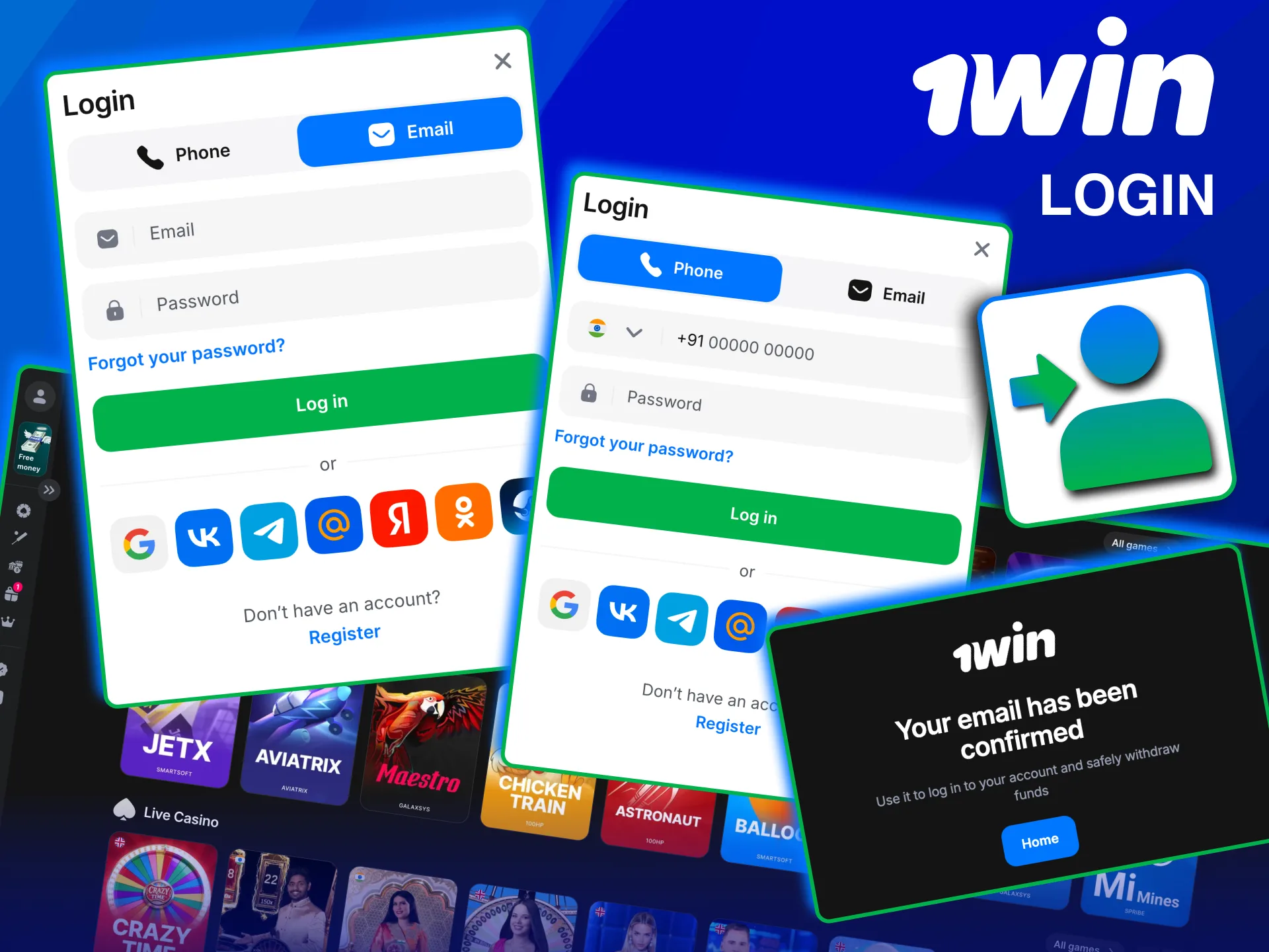 1win login with email or phone and safe access.