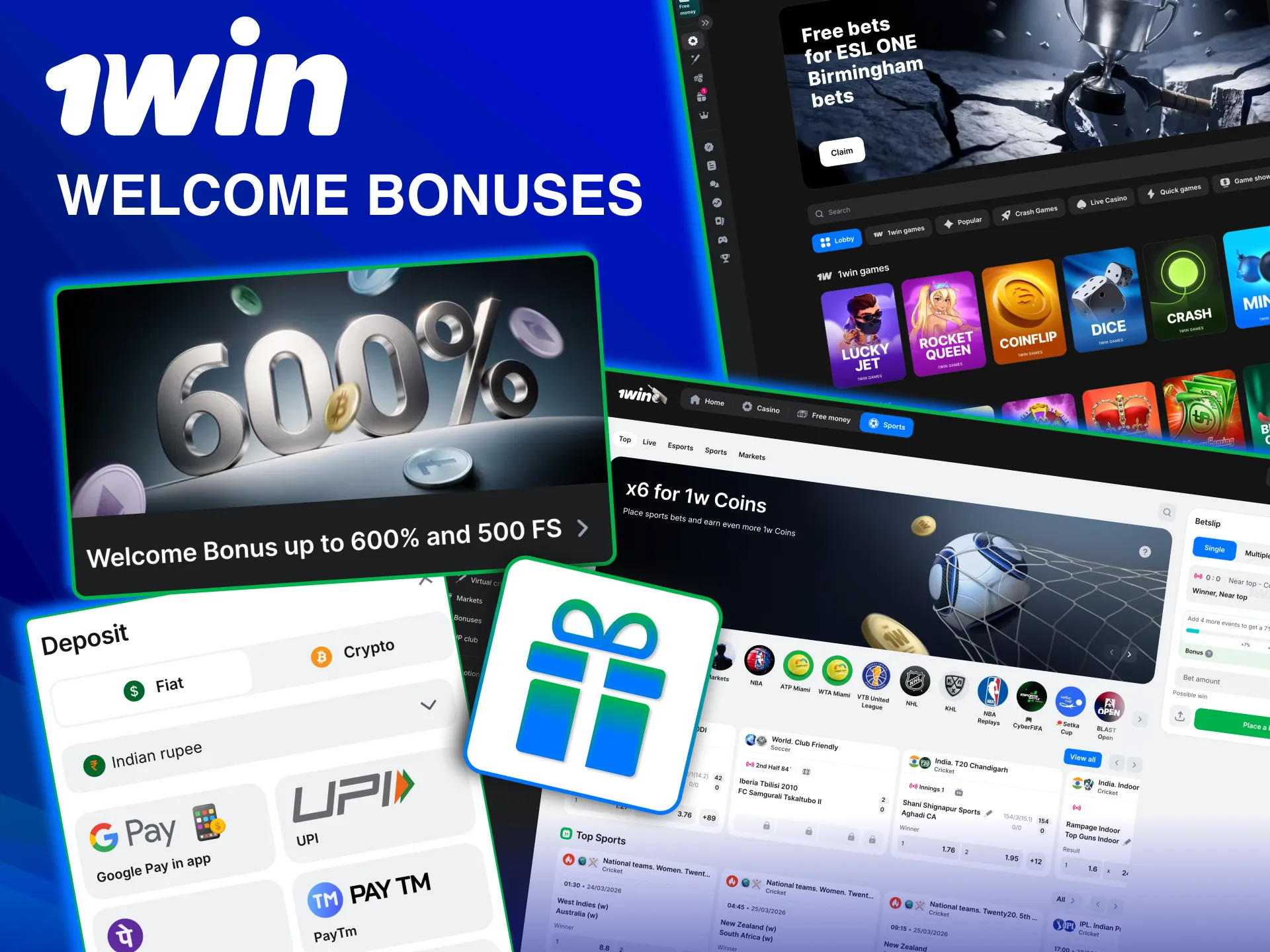 1win welcome bonus for India with sports and casino play.