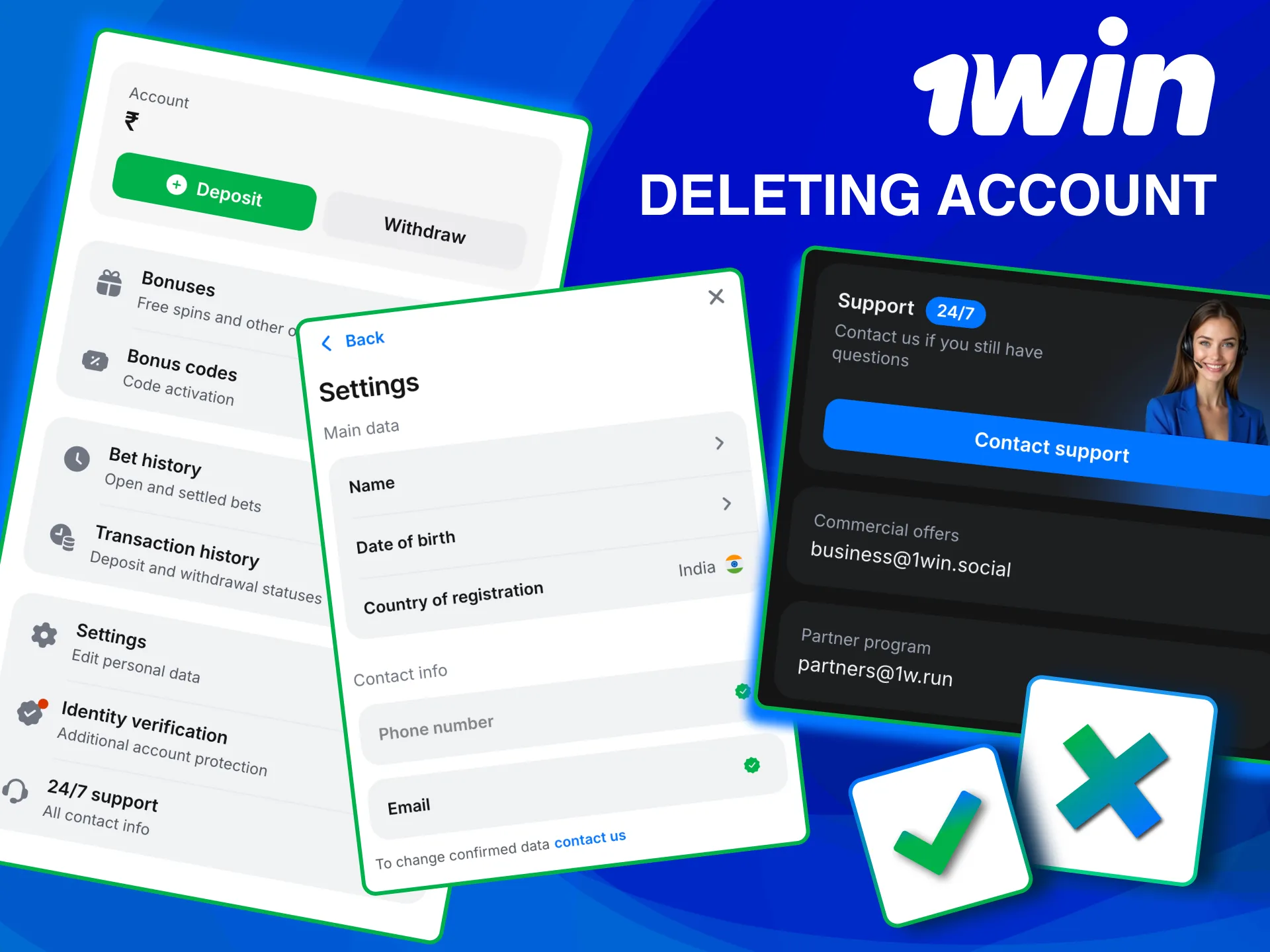 Stop using 1win by deleting your account safely.