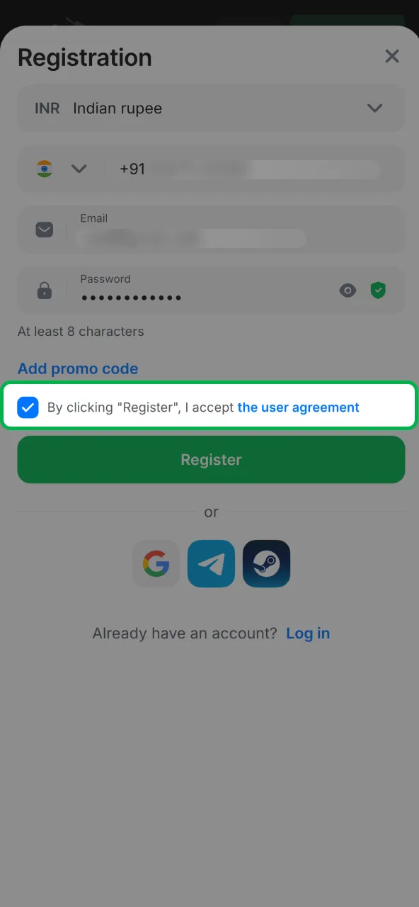Confirm legal age and consent to 1win policies.