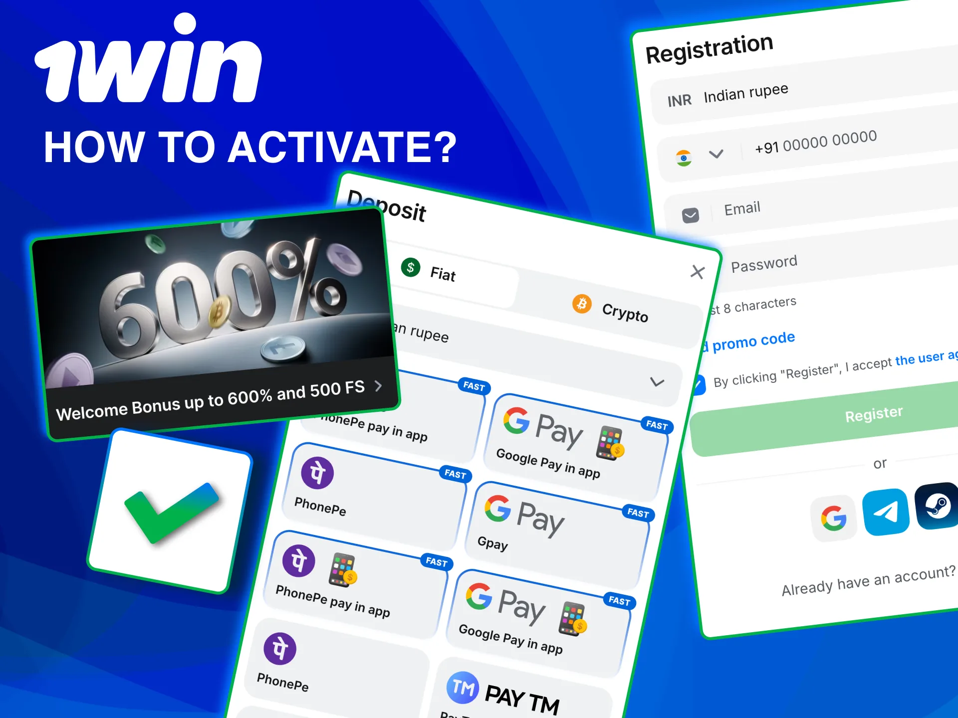 Activate 1win bonus automatically or manually in promotions section.