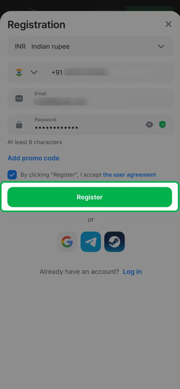 Finalize registration and get 1win confirmation message.