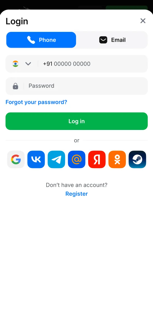 Enter 1win login details to access account.