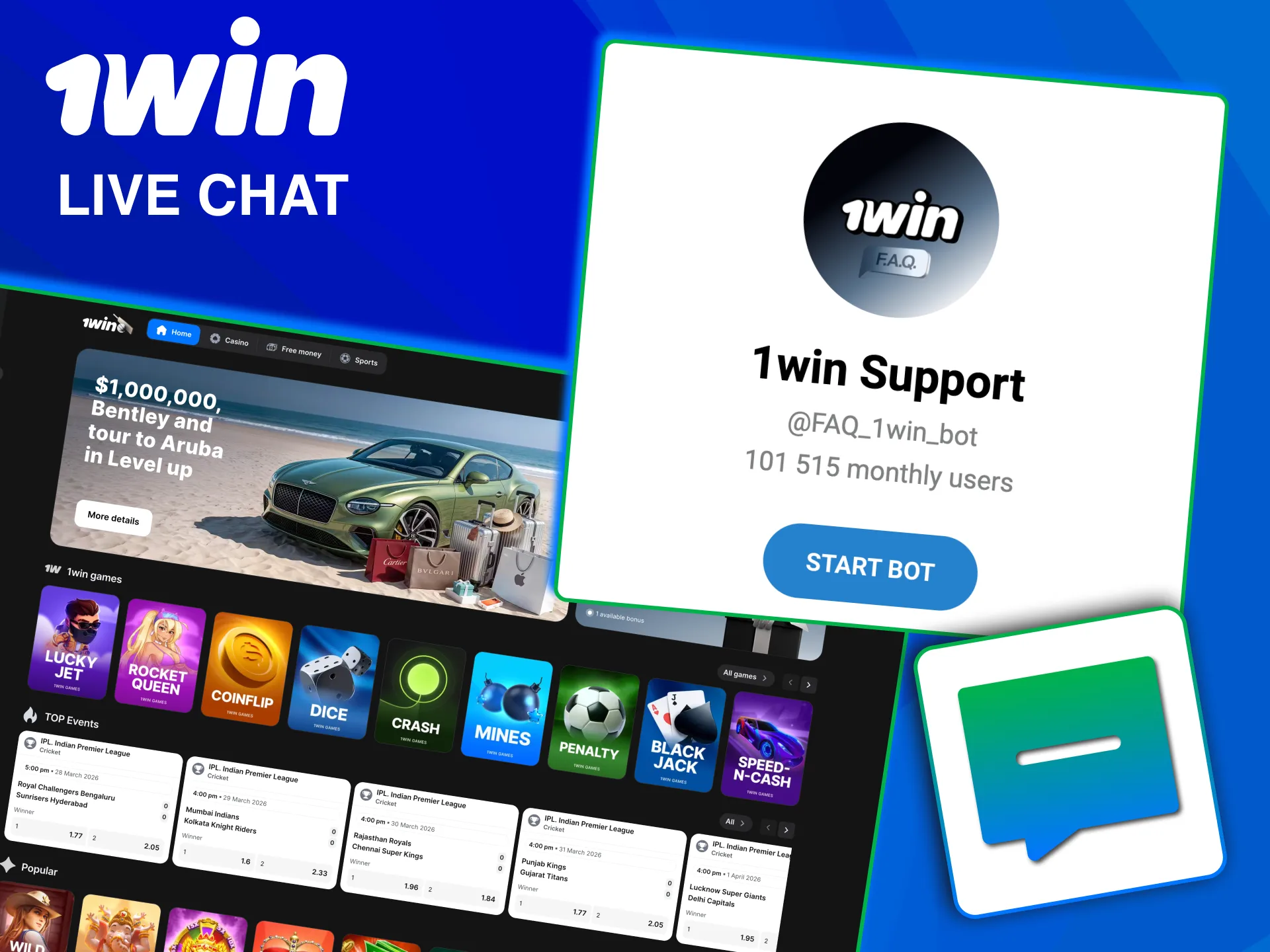 Fast live chat support on 1win for deposits and account help.
